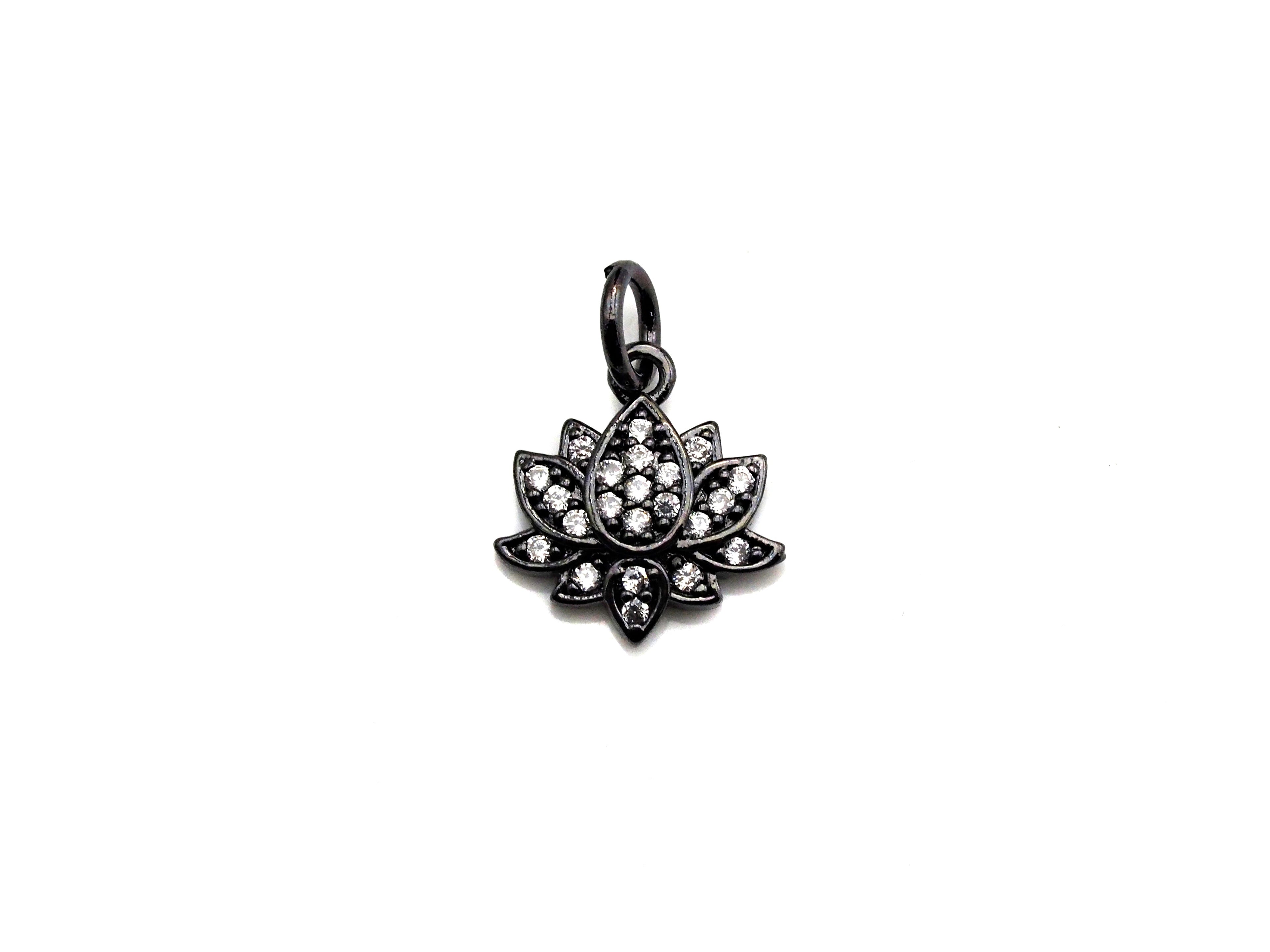 Cute CZ Micro Pave Lotus Flower Shaped Pendant/Charm, Yoga Cubic Zirconia Pendant Charm, 11mm,sku#Z793