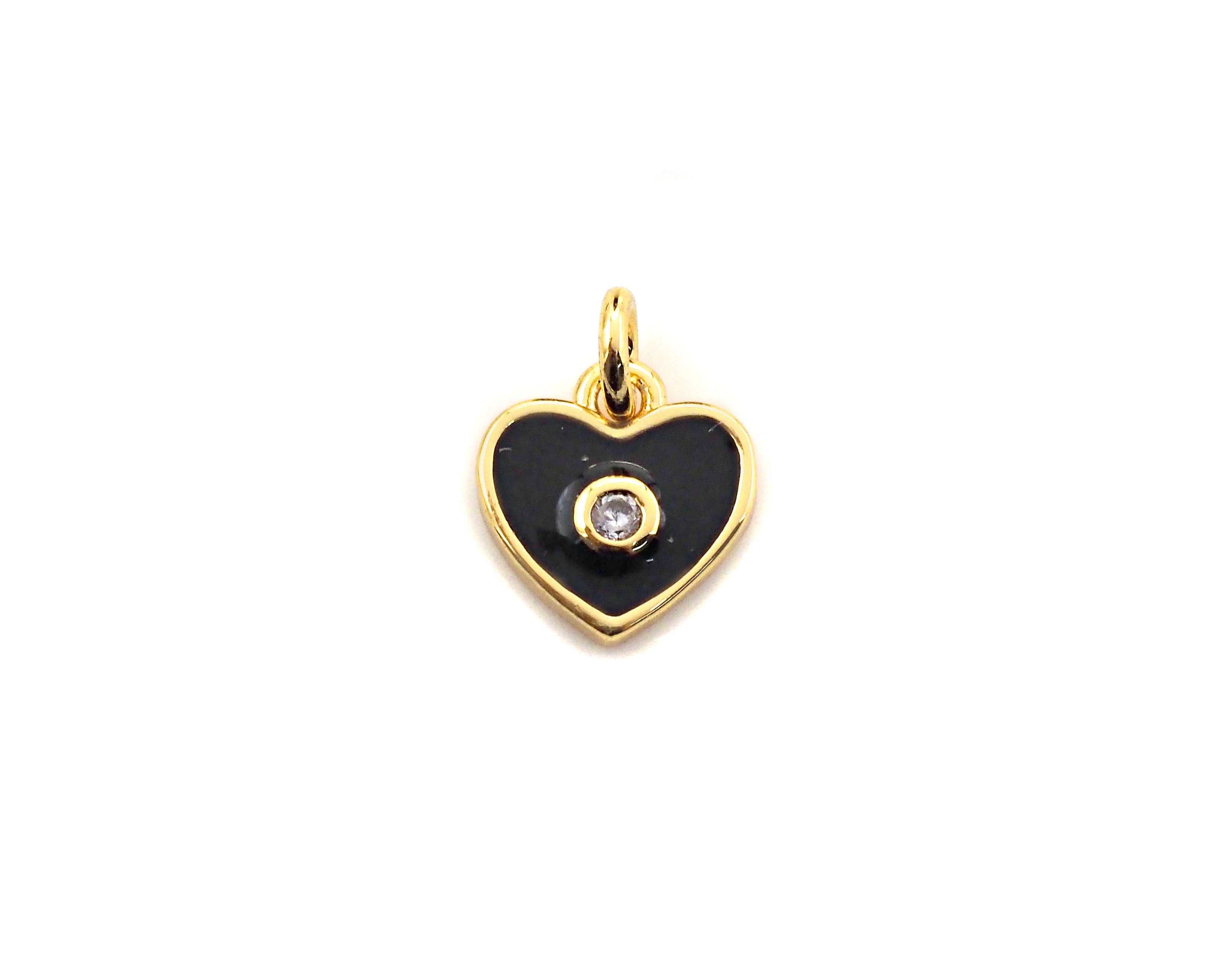 Cute Enamel  Heart Charm Pendant,CZ Micro Pave Oil Drop pendant,Enamel heart pendant,Enamel Jewelry, 9mm, sku#F1058
