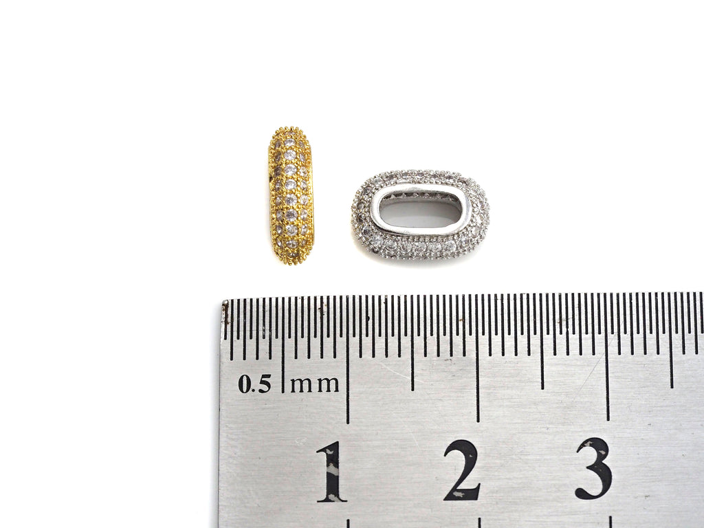 Big Hole CZ Pave Oval beads, Cubic Zirconia Spacer Beads, European Large hole Oval Bead, 3x7x11mm, sku#Z884