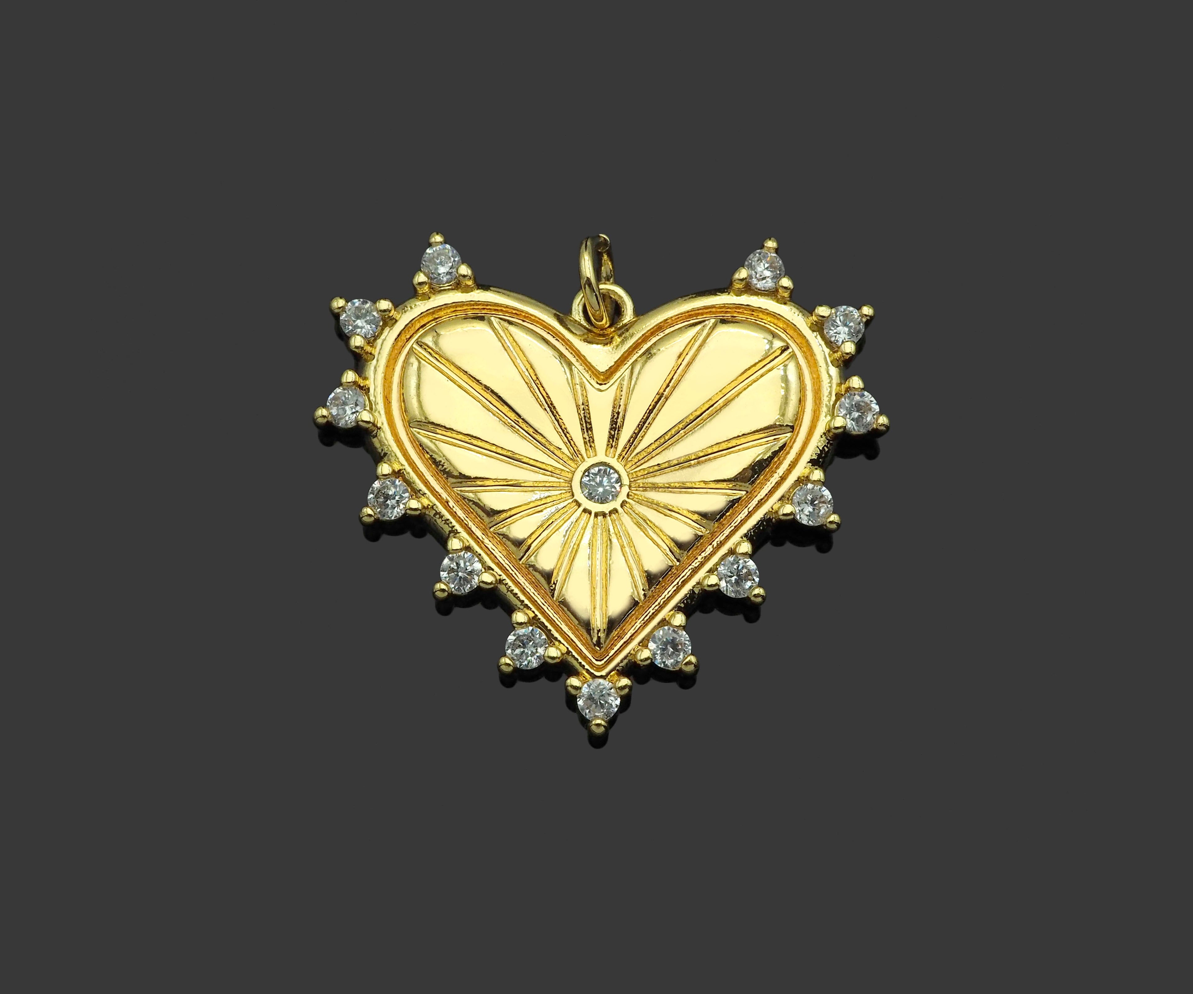 Gold Filled CZ Micro Pave Heart With Diamond around Pendant,sku#Z1362