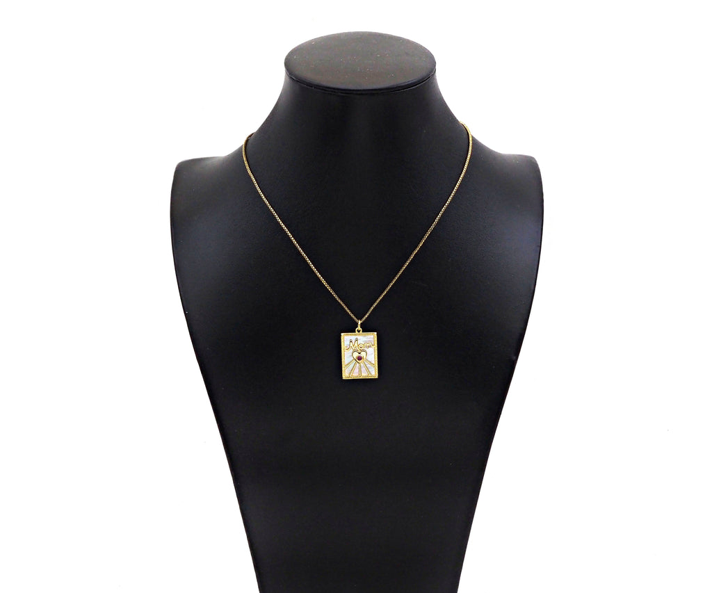 Fuchsia CZ Mom/Mama Heart On Rectangle Pearl Shape Pendant,18K Gold Filled Mother of Pearl Charm, Mother's Day MOP Pendant,17x24mm,Sku#Z1373