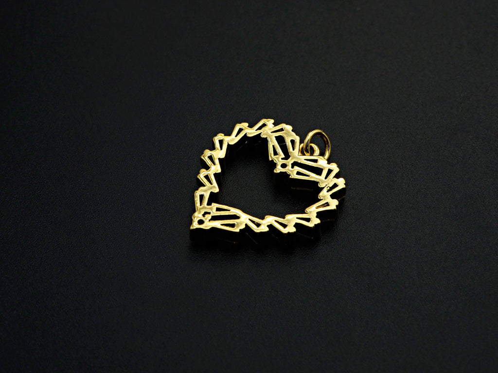 Bagette CZ Micro Pave Heart Shaped Pendant,Heart Cubic Zirconia Pendant, Gold Tone Heart, 22mm,Sku#F1112