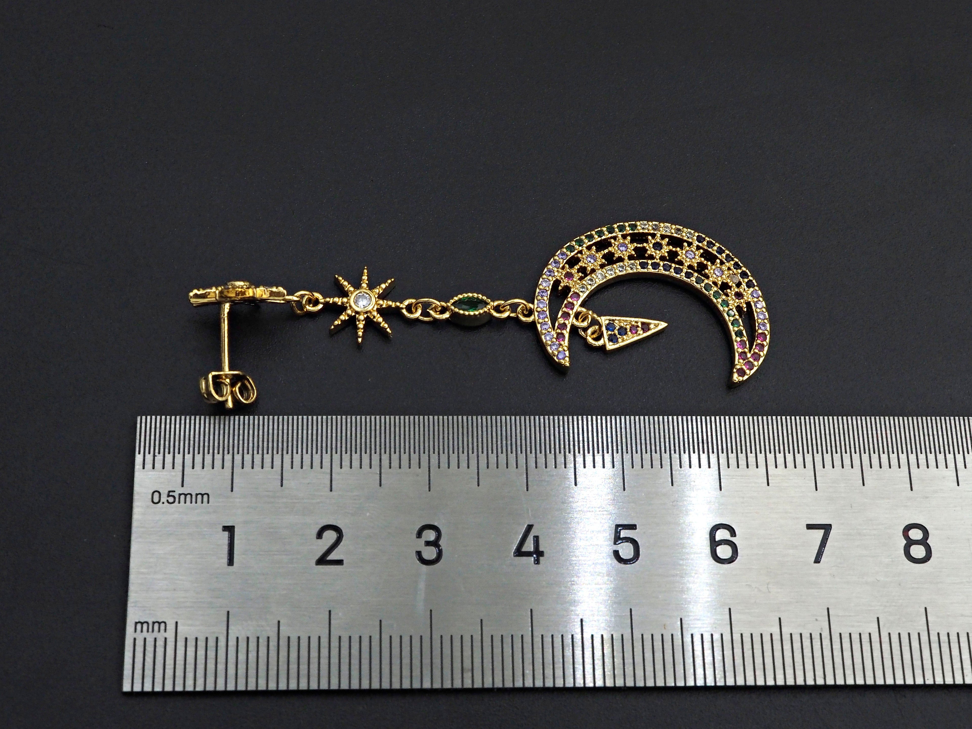 CZ Star Moon Dangle Earrings, Sku#J240