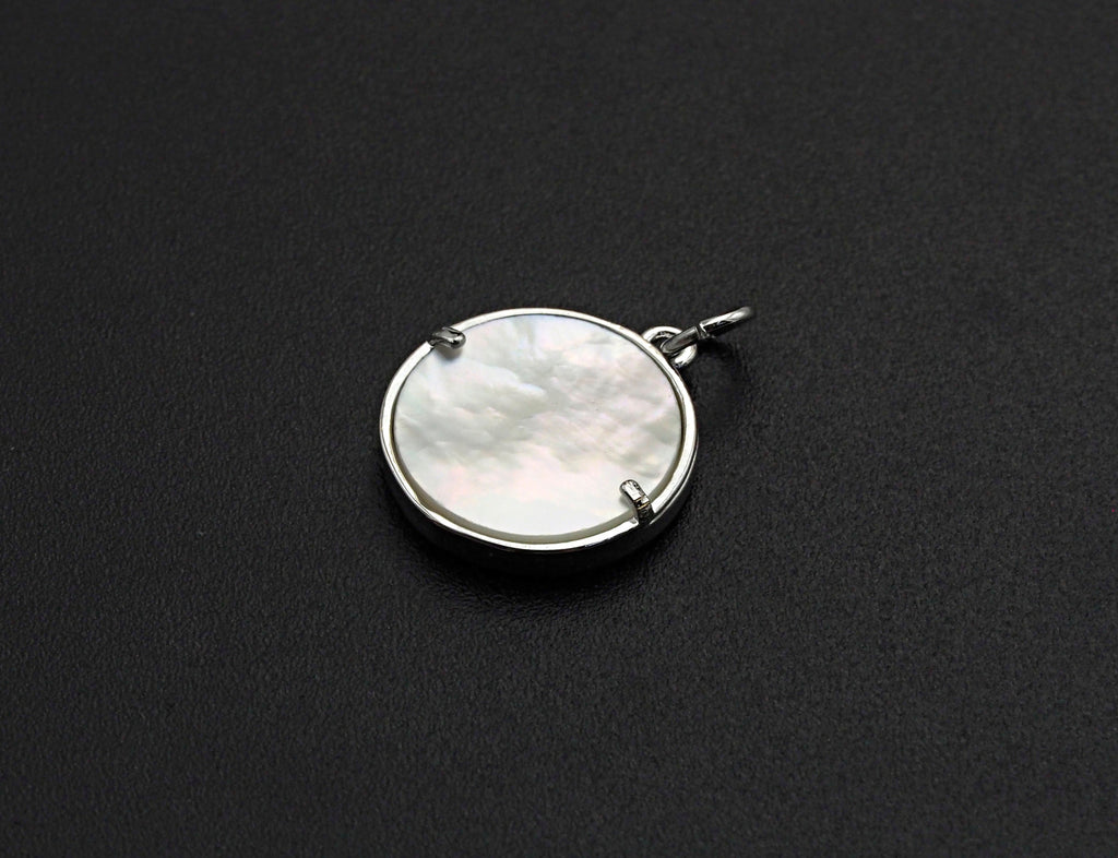 CZ Micro Pave Mary on Mother-of-pearl Coin Pendant/Charm, Cubic Zirconia Pendant Charm, Religious Charm, 15x18mm,sku#Z687