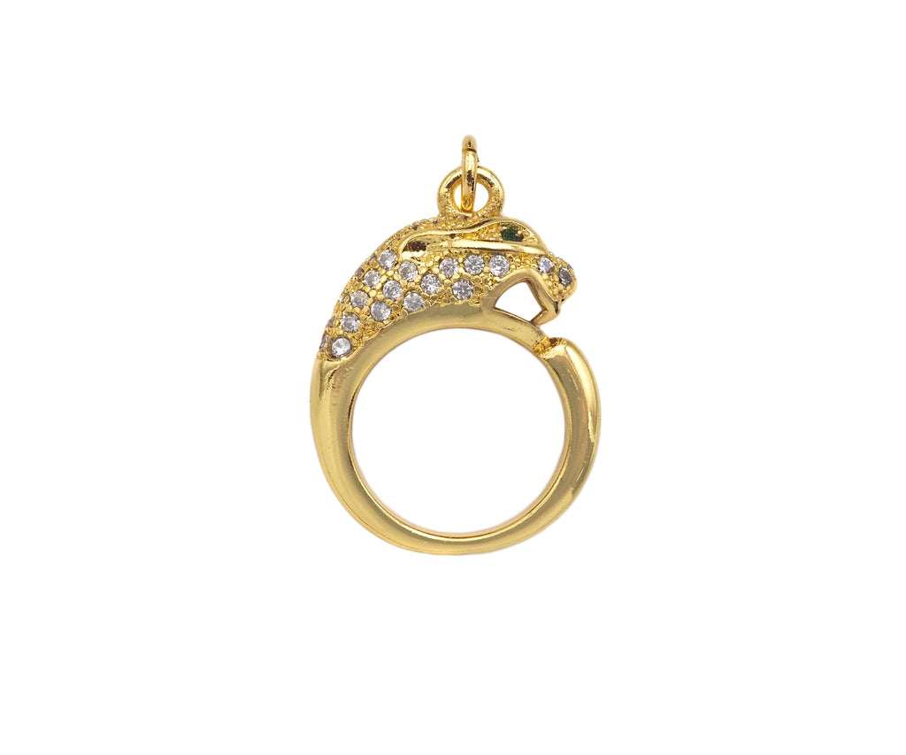 CZ Micro Pave Leopard Head With Round Ring Shape Pendant Charm,Cubic Zirconia Gold Charm, Necklace Bracelet Charm Pendant,14x18mm, Sku#F1374