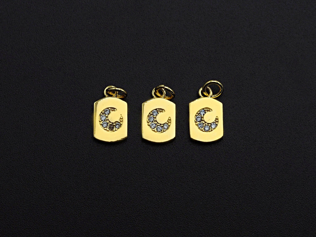 CZ Micro Pave Cresent Moon On Peltate Pendant, Cubic Zirconia Tag Pendant, Micro pave Moon pendant, 8x14mm, sku#Z773