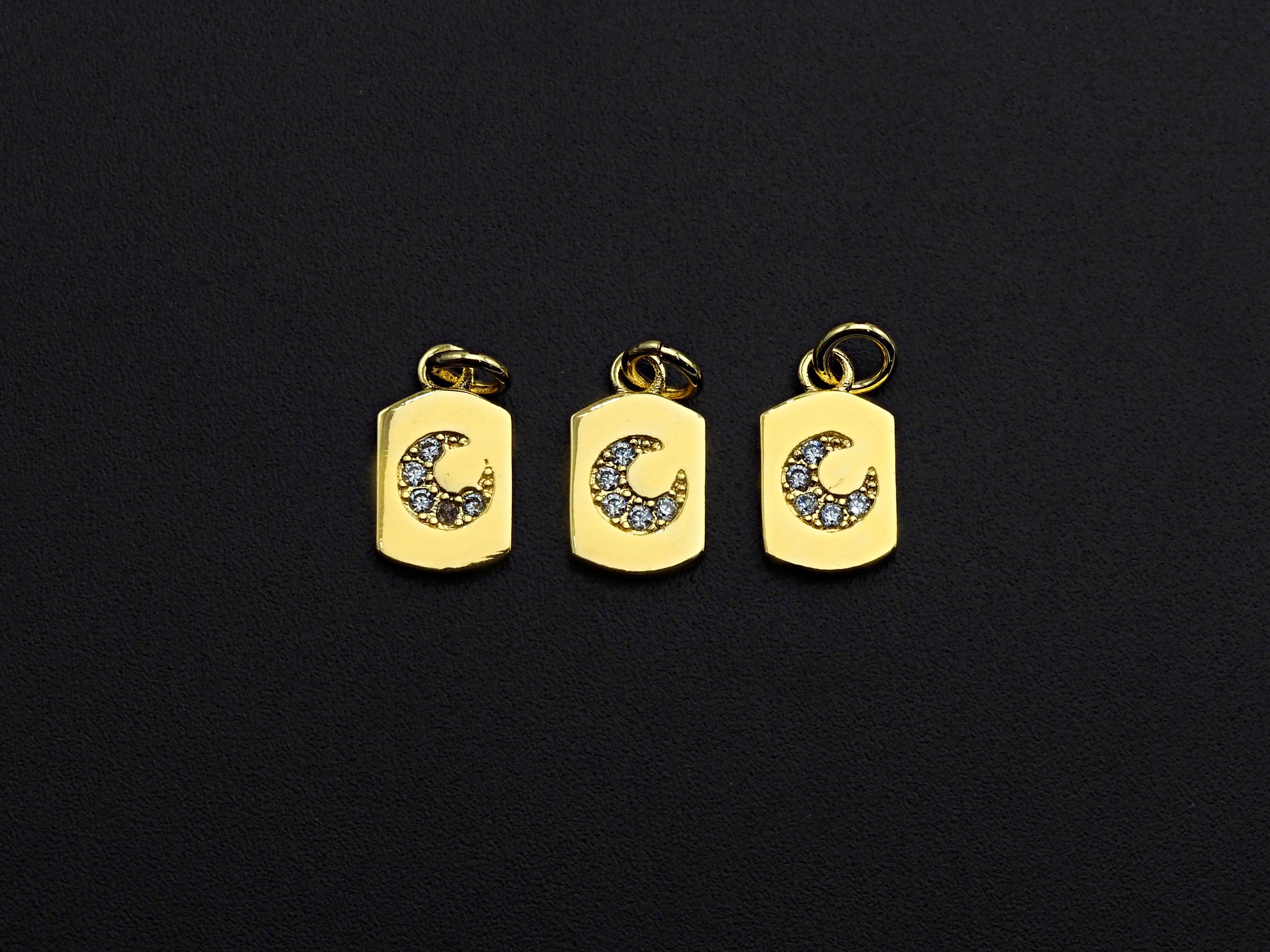 CZ Micro Pave Cresent Moon On Peltate Pendant, Cubic Zirconia Tag Pendant, Micro pave Moon pendant, 8x14mm, sku#Z773