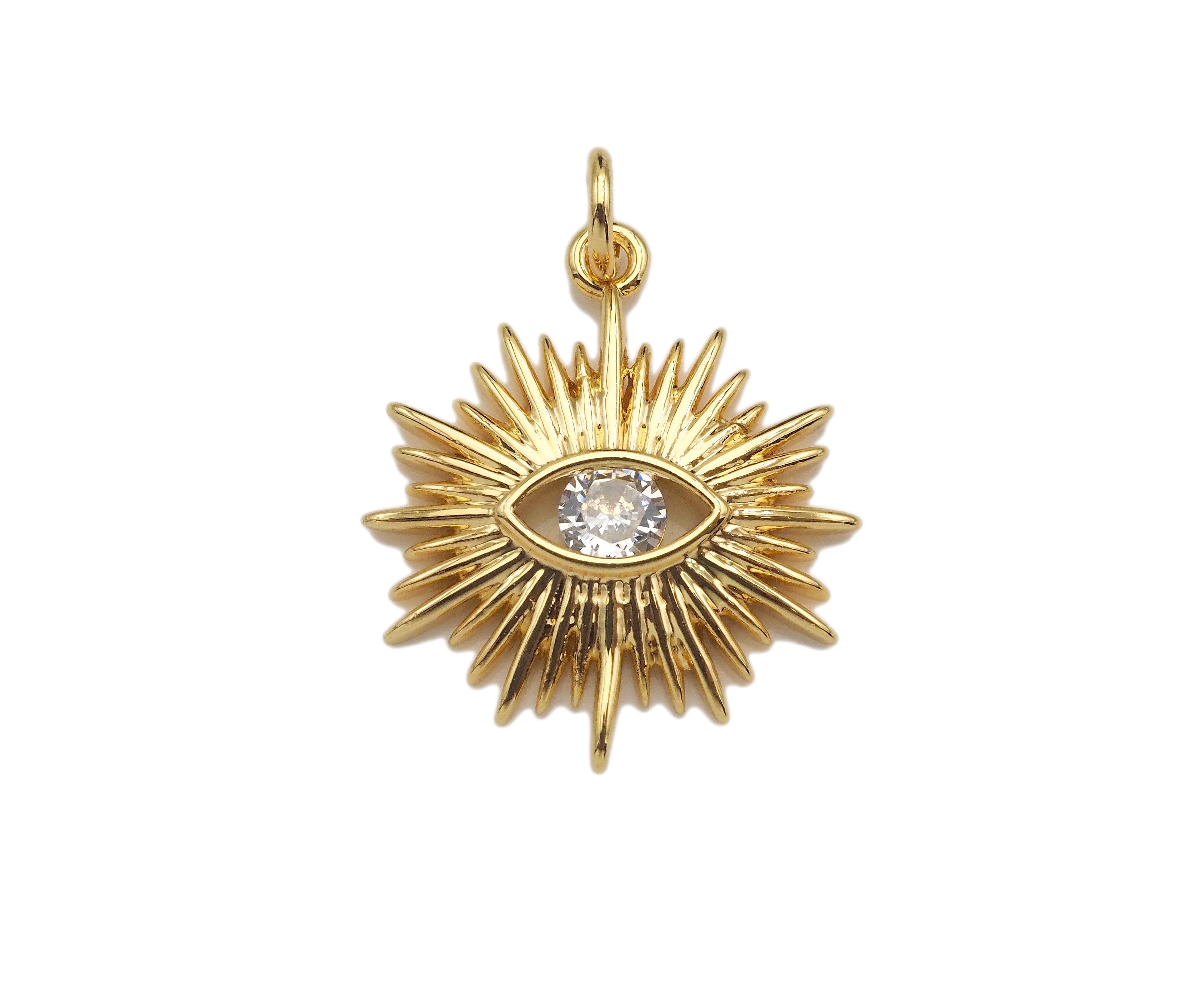 CZ Micro Pave Evil Eye On North Star Shaped Pendant/Charm,Gold Radiate Cubic Zirconia Pendant Charm,19x21mm,sku#Y315
