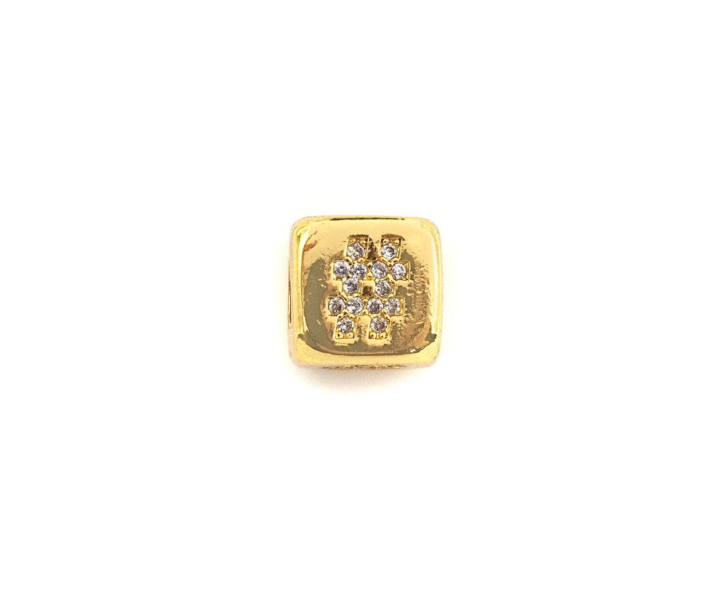 CZ Micro Pave # Symbol Dice Spacer Beads, Cubic Zirconia Cube Spacer Beads, 24k Gold Tone, 8.5mm, sku#Z720