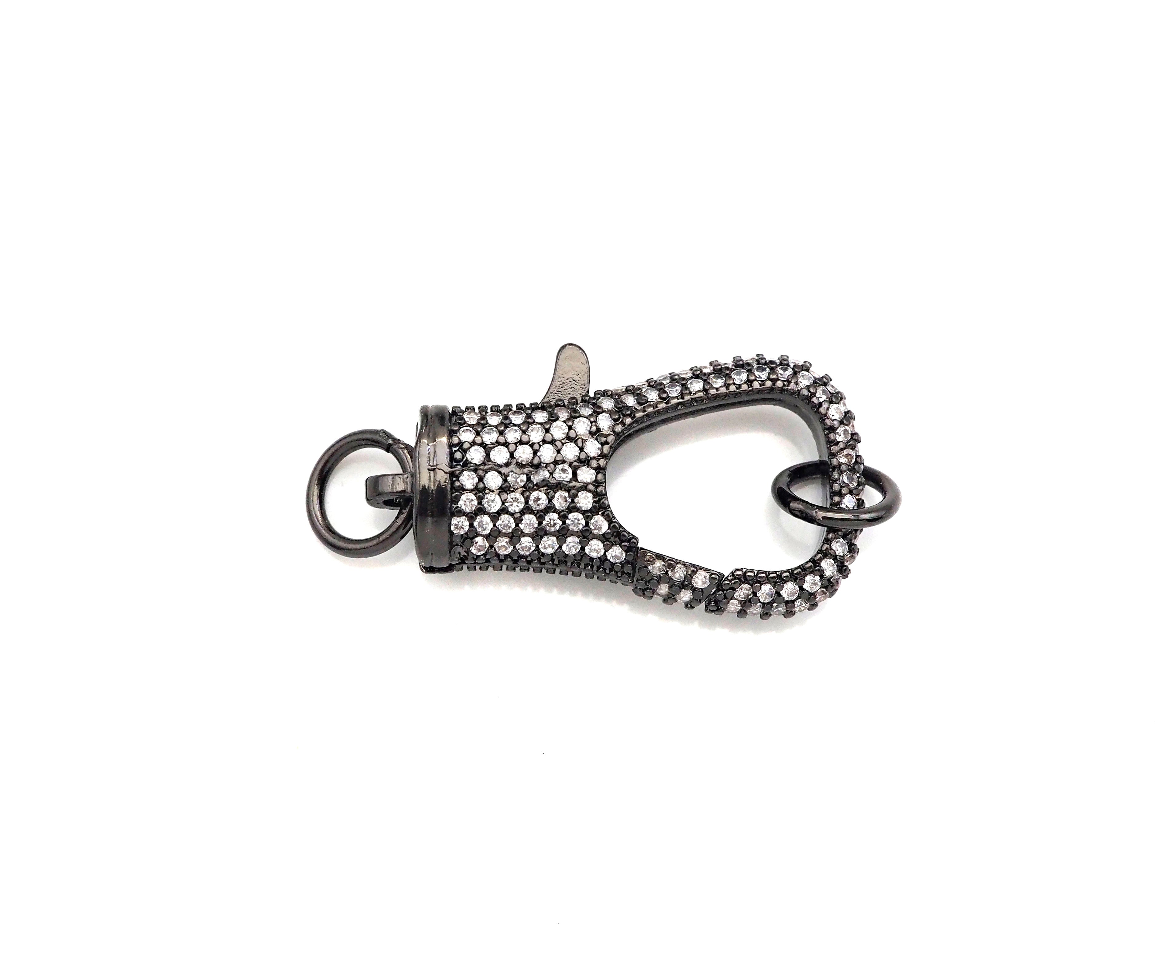 Full CZ Micro Pave Lobster Claw Clasp/Link Connector with Jump Ring, Pave Claw Clasp, Diamond Pave Clasp, 27x14mm,Sku#H307