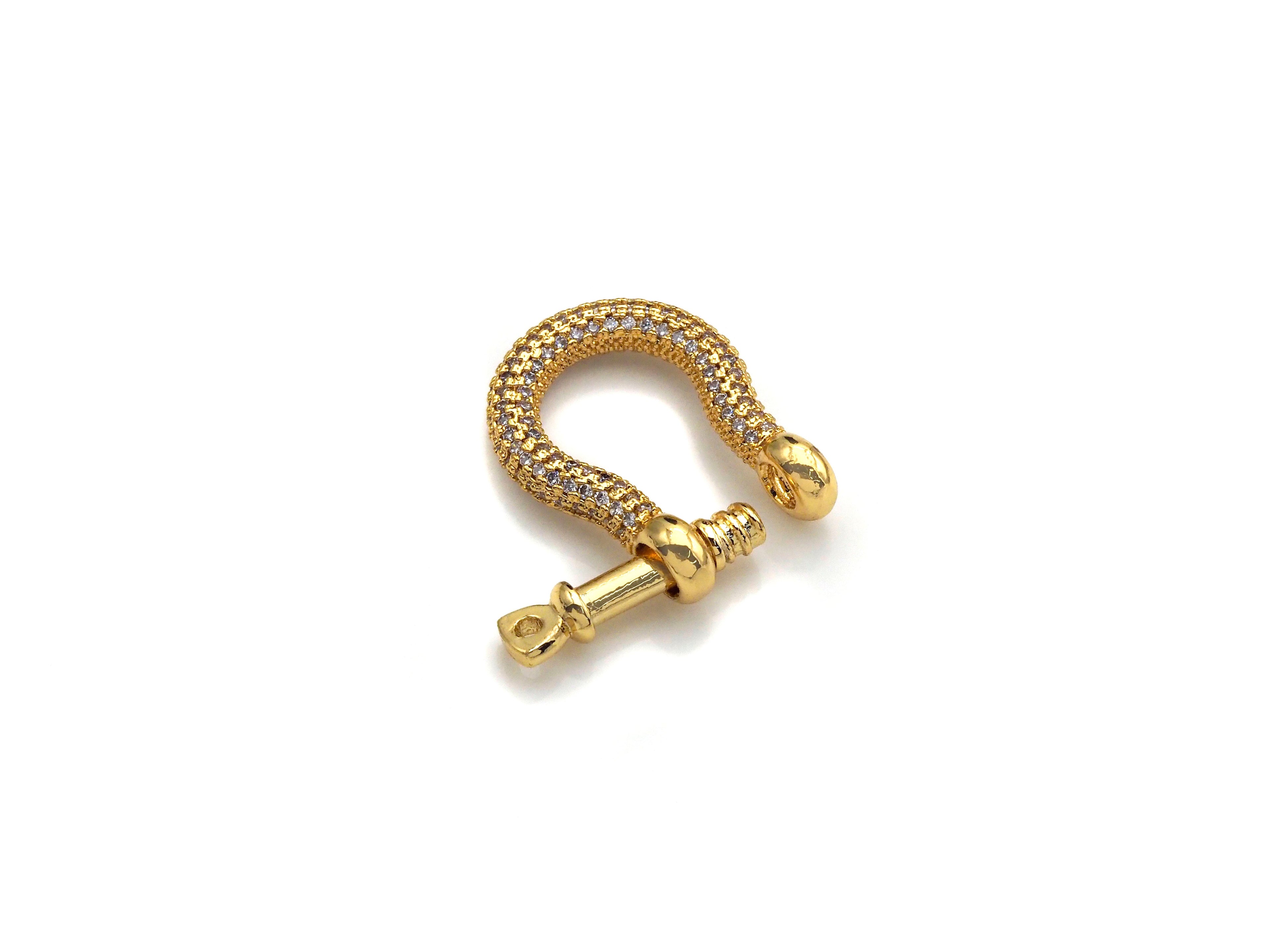 CZ Micro pave U Shape Lock Clasp, CZ Pave Buckle Lock Clasp, Silver/Black/Rose Gold/Gold Carabiner Clasp, 18x22mm, sku#H219