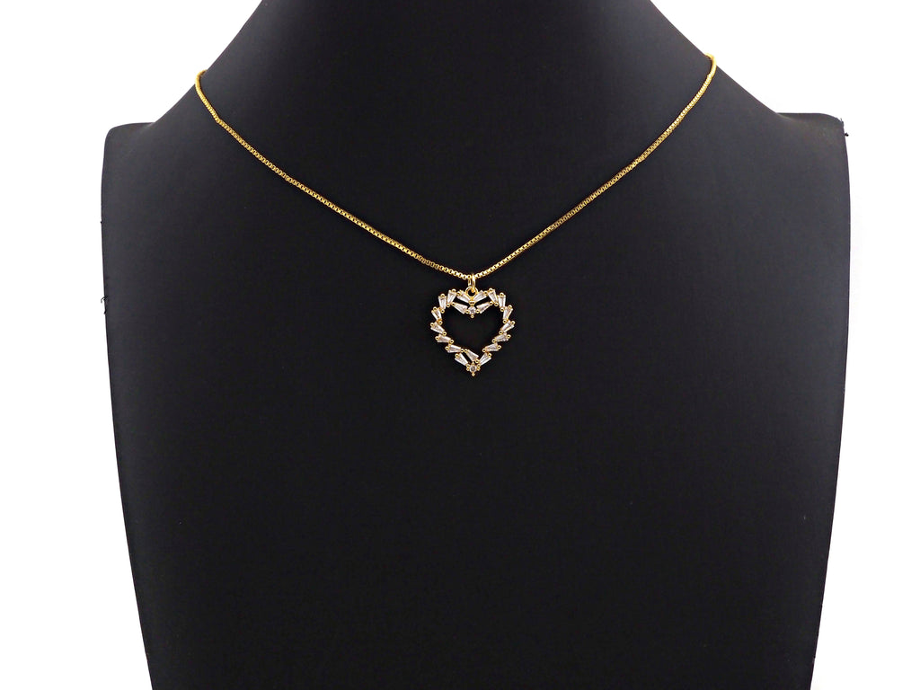 Bagette CZ Micro Pave Heart Shaped Pendant,Heart Cubic Zirconia Pendant, Gold Tone Heart, 22mm,Sku#F1112