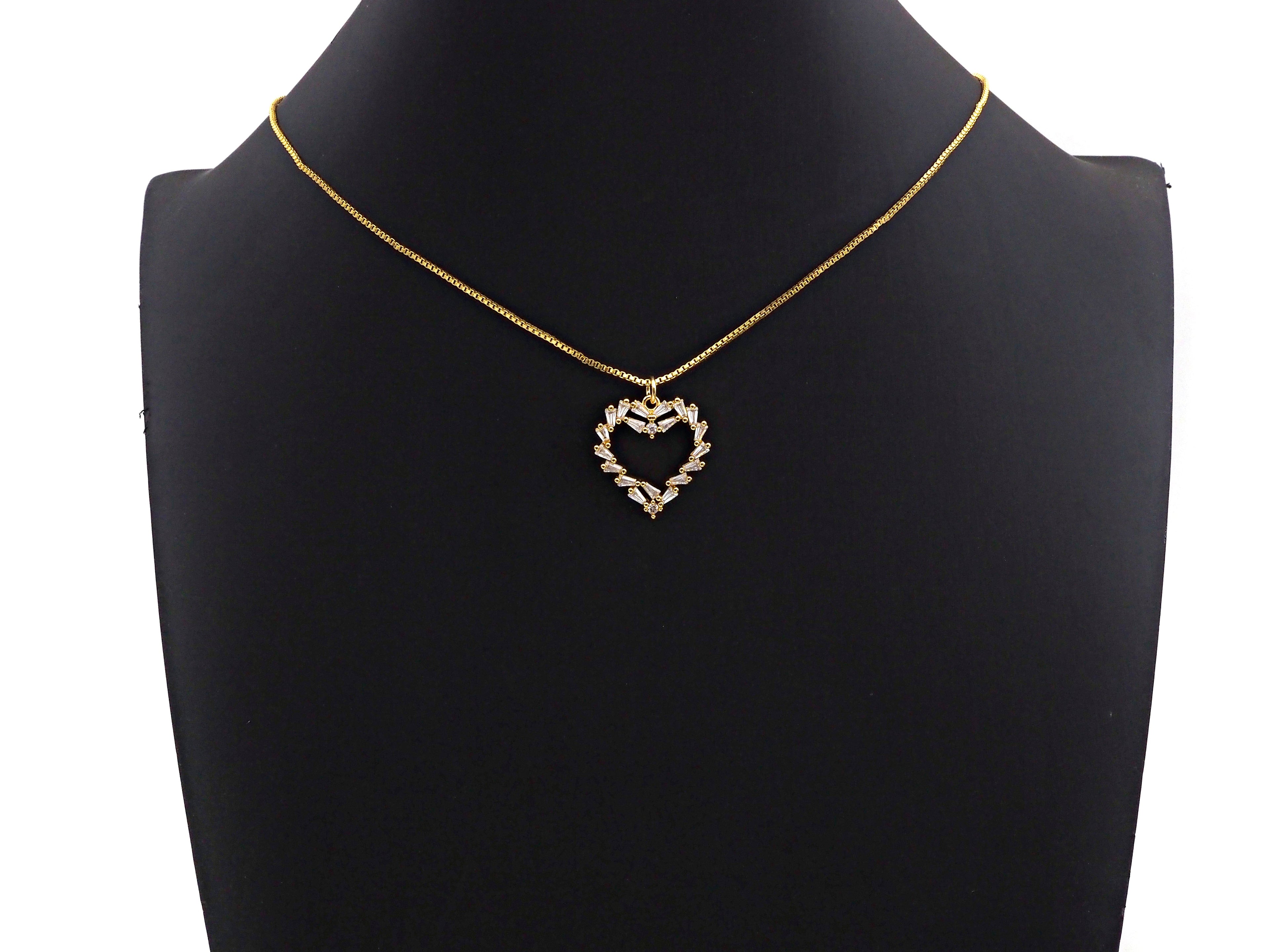 Bagette CZ Micro Pave Heart Shaped Pendant,Heart Cubic Zirconia Pendant, Gold Tone Heart, 22mm,Sku#F1112