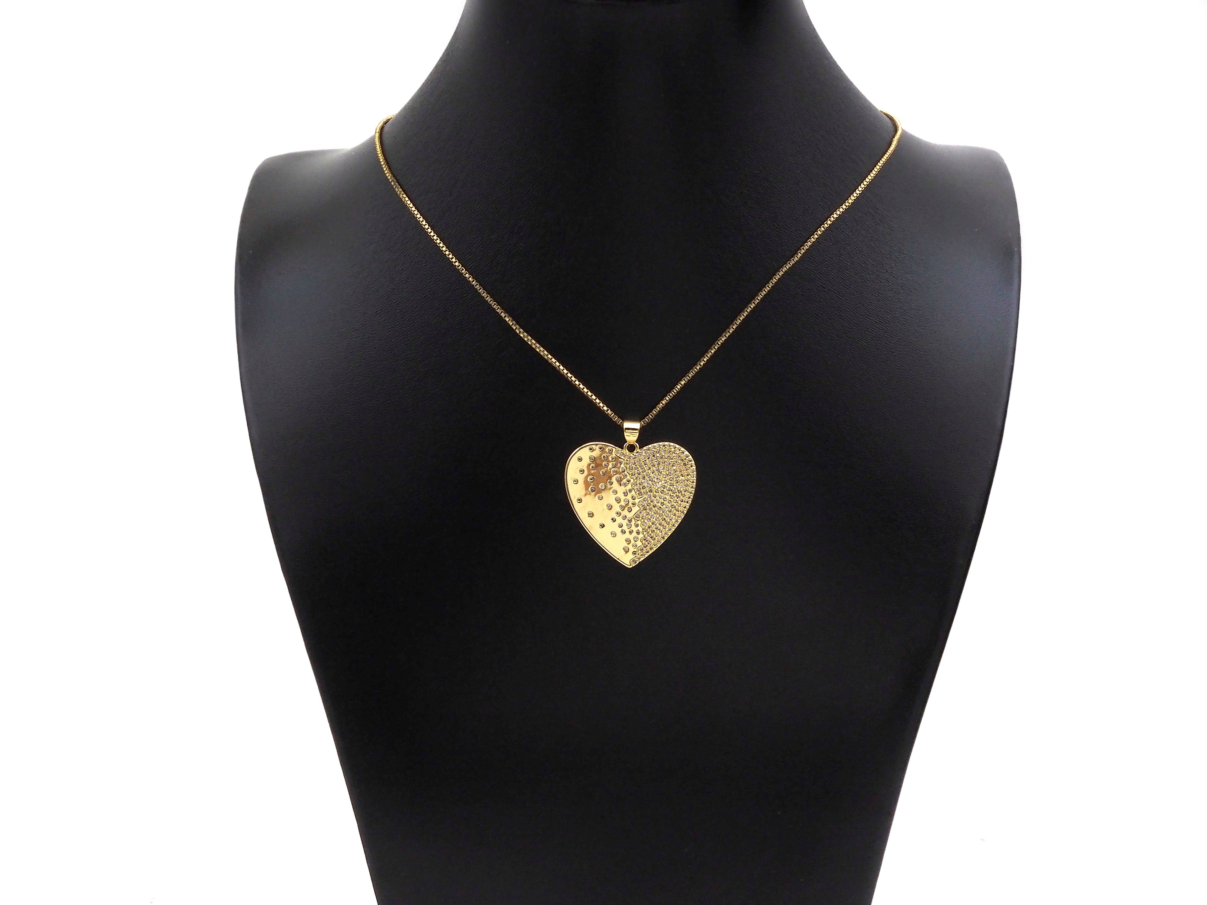 CZ Micro Pave Heart Shape Pendant/Charm,Cubic Zirconia Medallion Charm, Necklace Bracelet Heart Charm Pendant,28x27mm, Sku#LK195