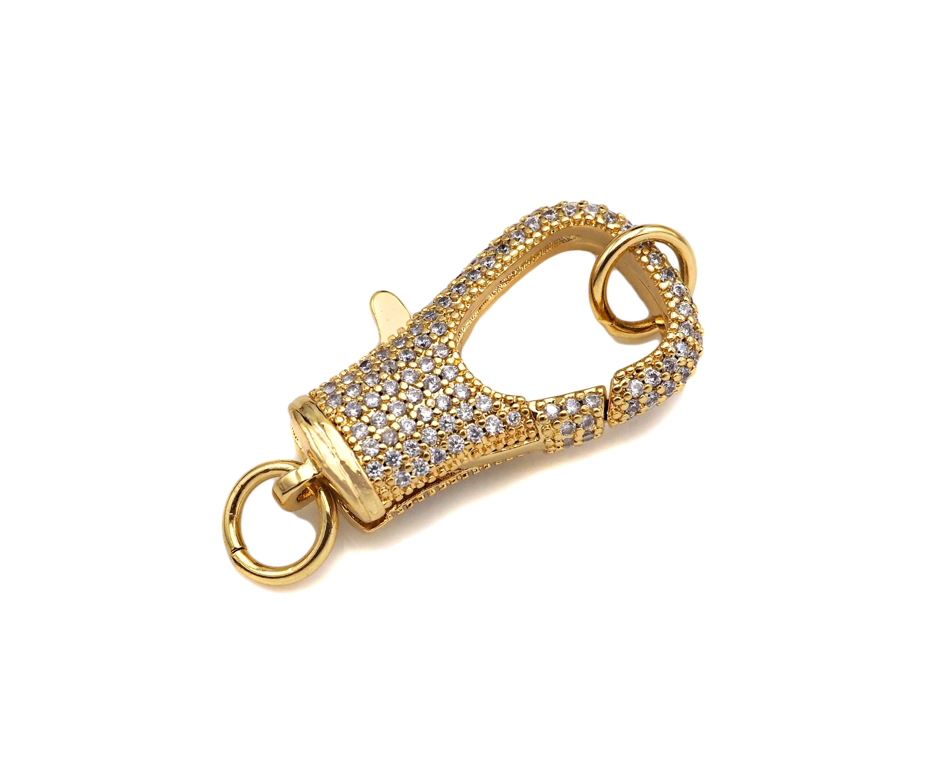 Full CZ Micro Pave Lobster Claw Clasp/Link Connector with Jump Ring, Pave Claw Clasp, Diamond Pave Clasp, 27x14mm,Sku#H307