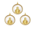 CZ Micro Pave Virgin Mary On Round Coin Pearl Charms, Dainty Gold Virgin Mary Pendant, Mother of Pearl Necklace Charms, 22x24mm, Sku#Z1250