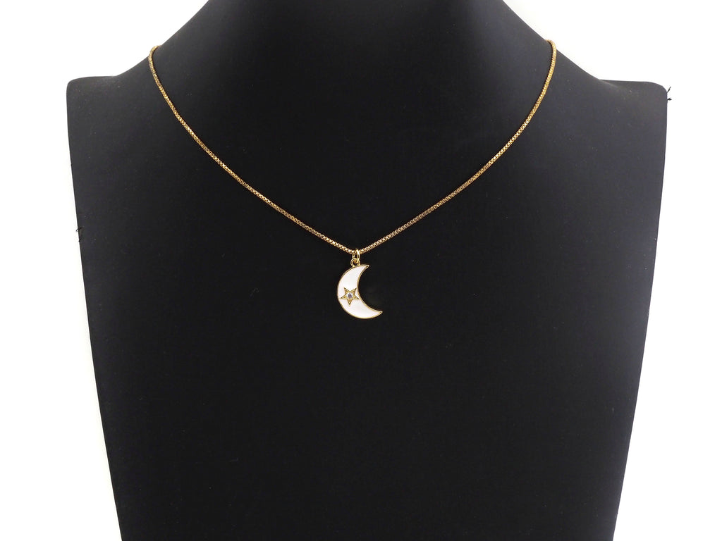 Enamel Moon Star charm, Black Red White Gold CZ Half Moon Pendant, Enamel Moon charm, 10x19mm/18x21mm, sku#FH14