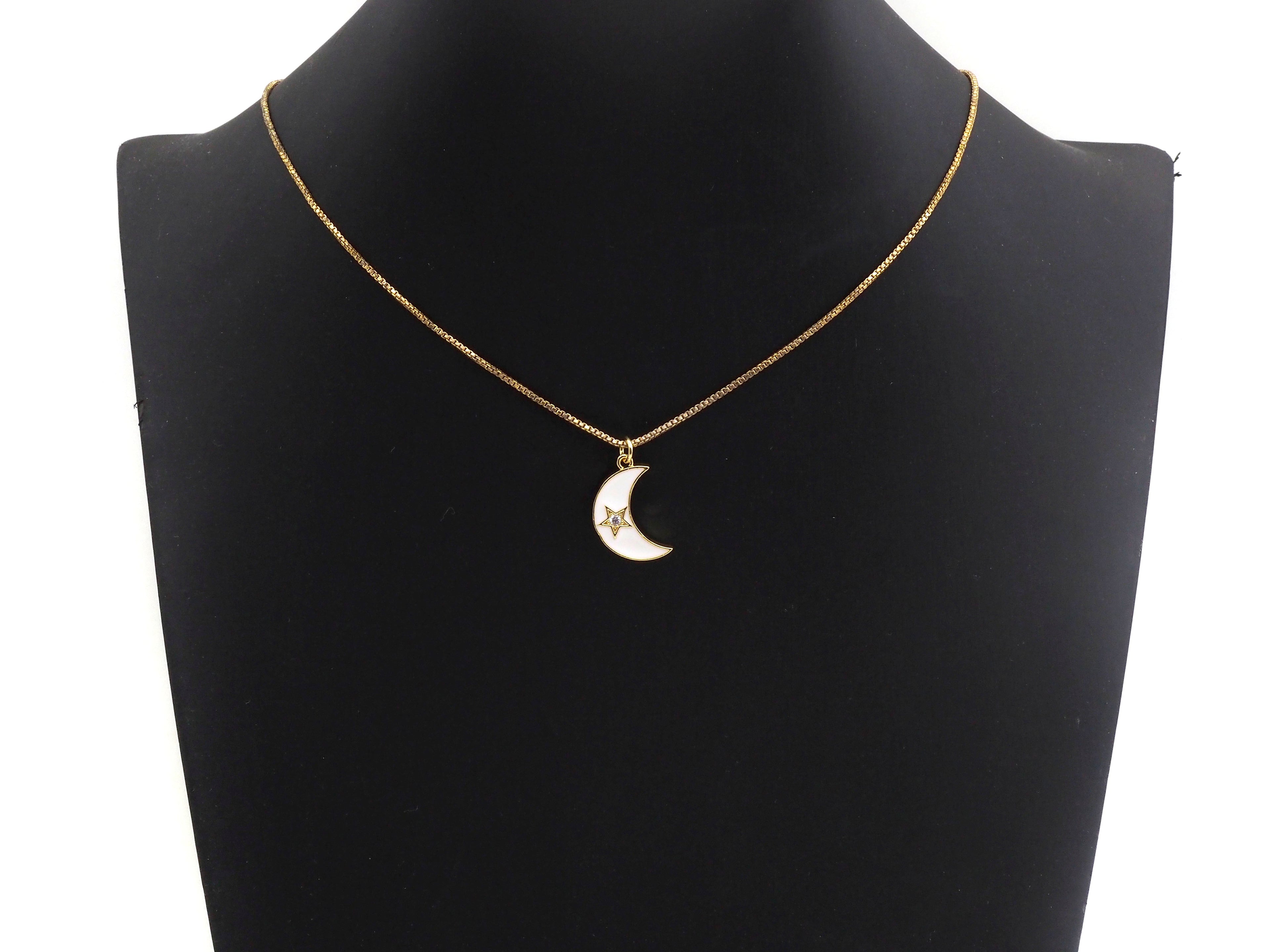 Enamel Moon Star charm, Black Red White Gold CZ Half Moon Pendant, Enamel Moon charm, 10x19mm/18x21mm, sku#FH14