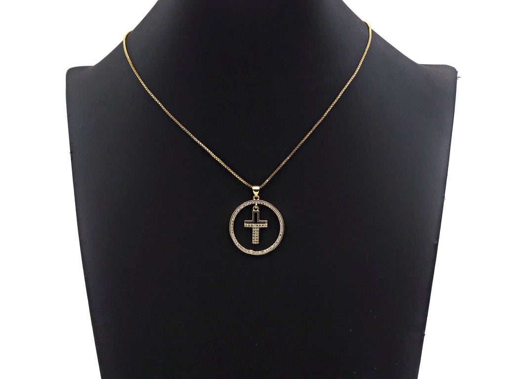 Clear CZ Micro Pave Cross Hanging in Round Ring Shape Pendant Charm, Cubic Zirconia Round Ring Cross Charm,27x30mm,sku#LK157