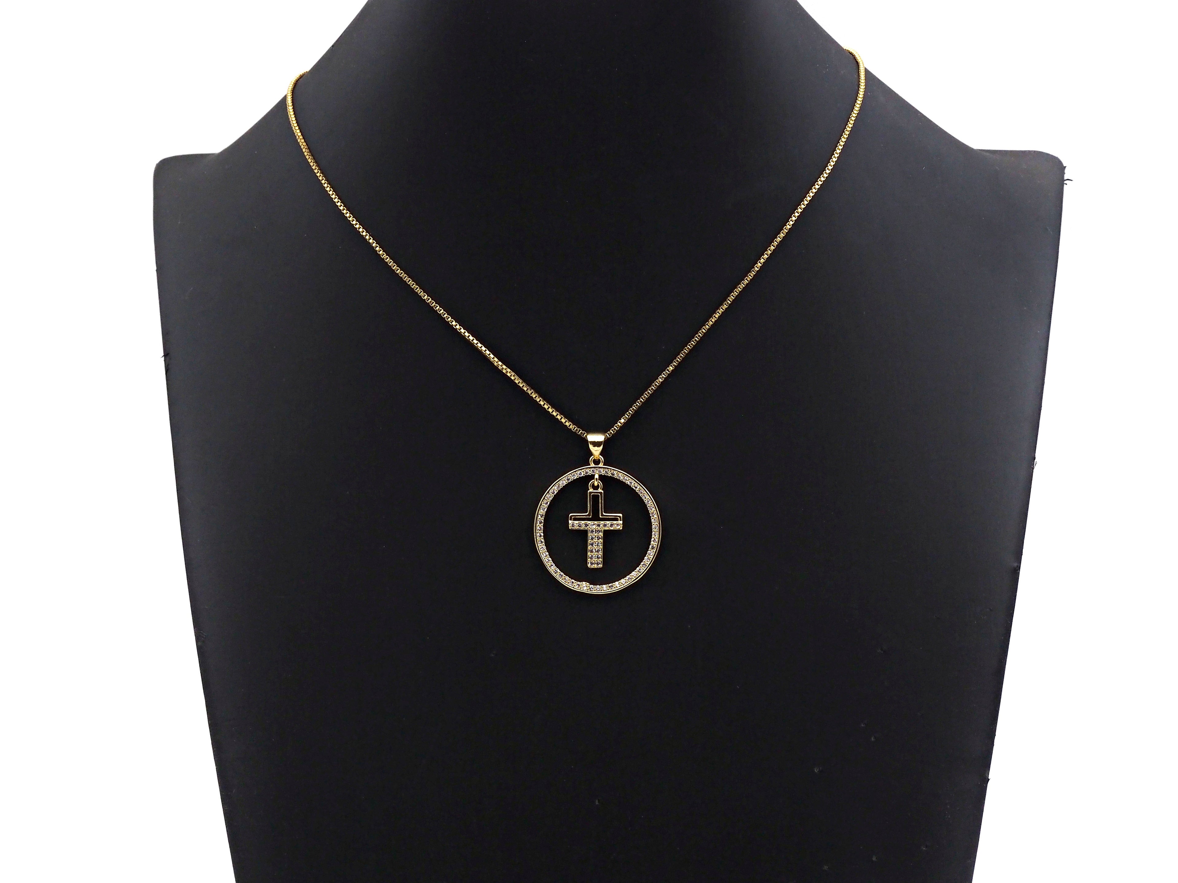 Clear CZ Micro Pave Cross Hanging in Round Ring Shape Pendant Charm, Cubic Zirconia Round Ring Cross Charm,27x30mm,sku#LK157