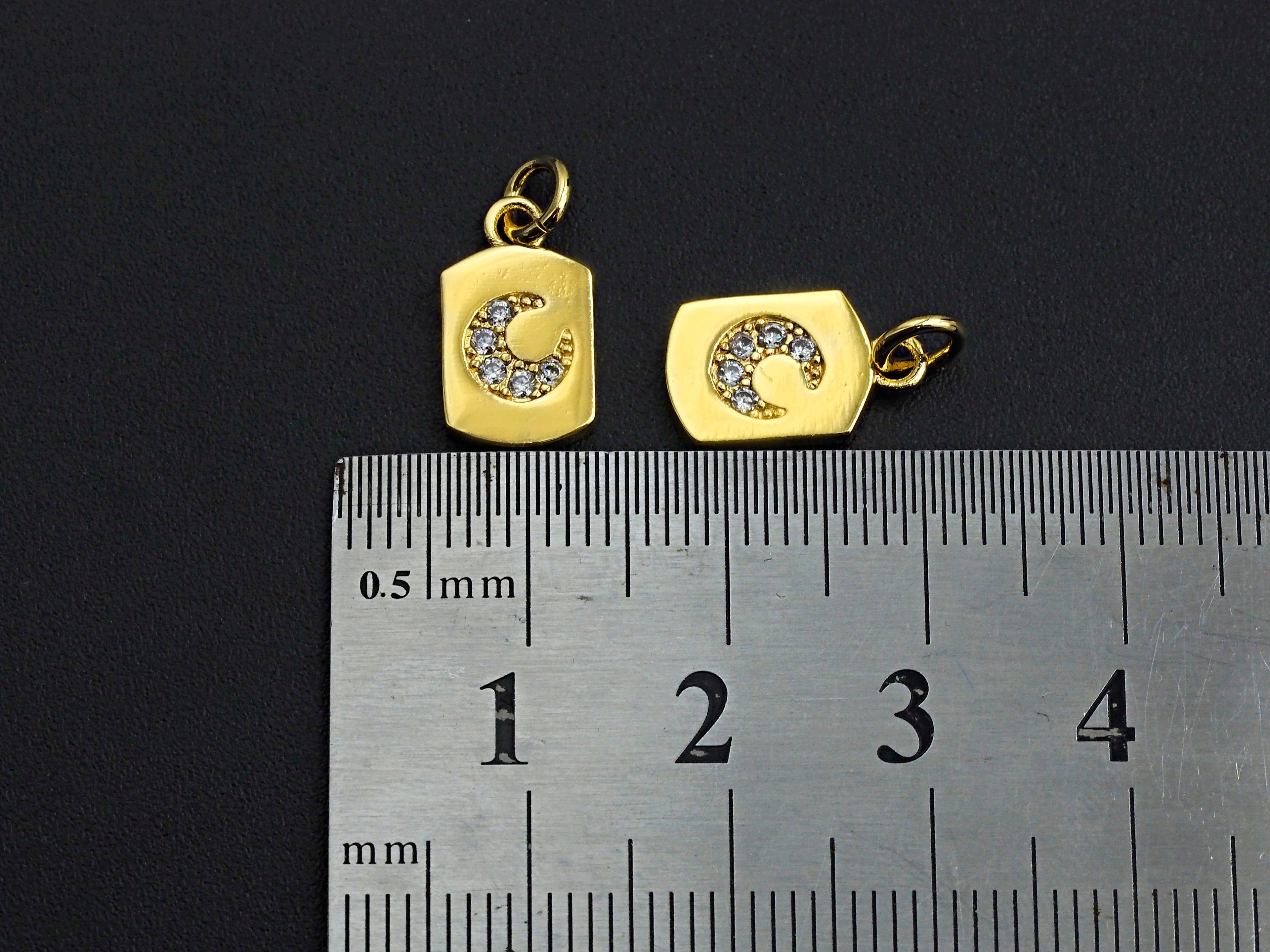 CZ Micro Pave Cresent Moon On Peltate Pendant, Cubic Zirconia Tag Pendant, Micro pave Moon pendant, 8x14mm, sku#Z773