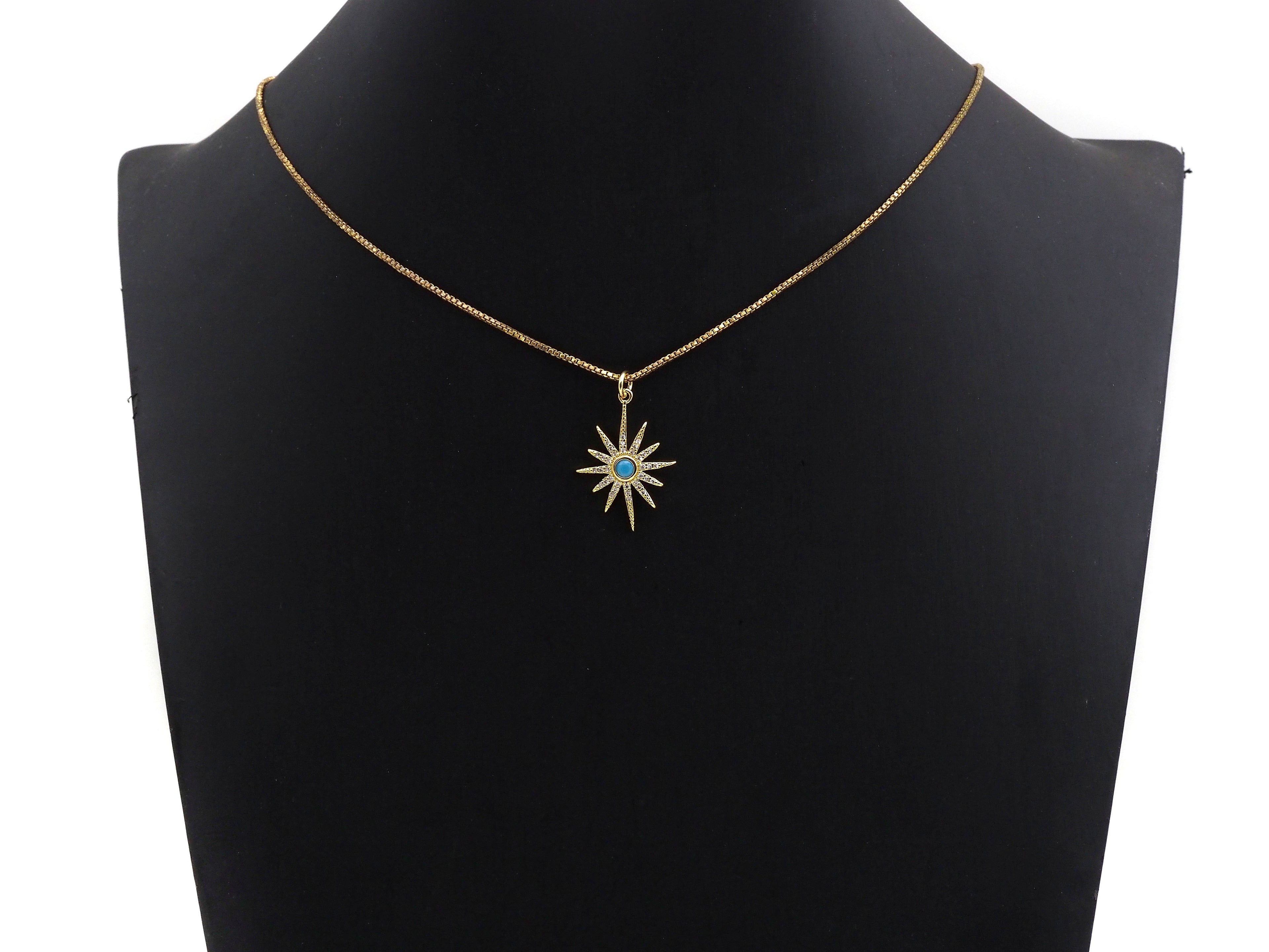 Turquoise Clear CZ Micro Pave North Star Shaped Pendant/Charm, Star Cubic Zirconia Pendant Charm, 19x24mm,sku#Z823