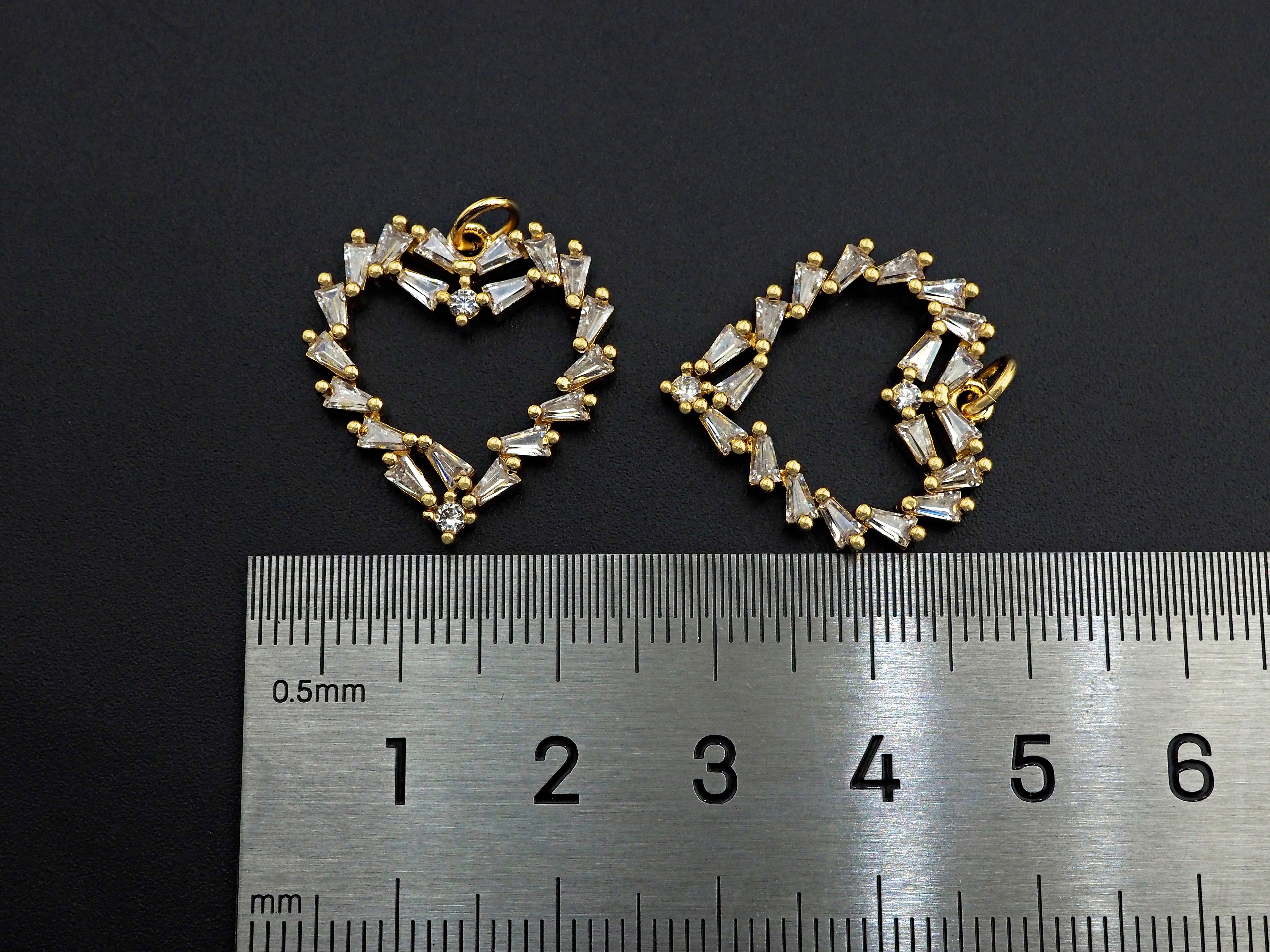 Bagette CZ Micro Pave Heart Shaped Pendant,Heart Cubic Zirconia Pendant, Gold Tone Heart, 22mm,Sku#F1112