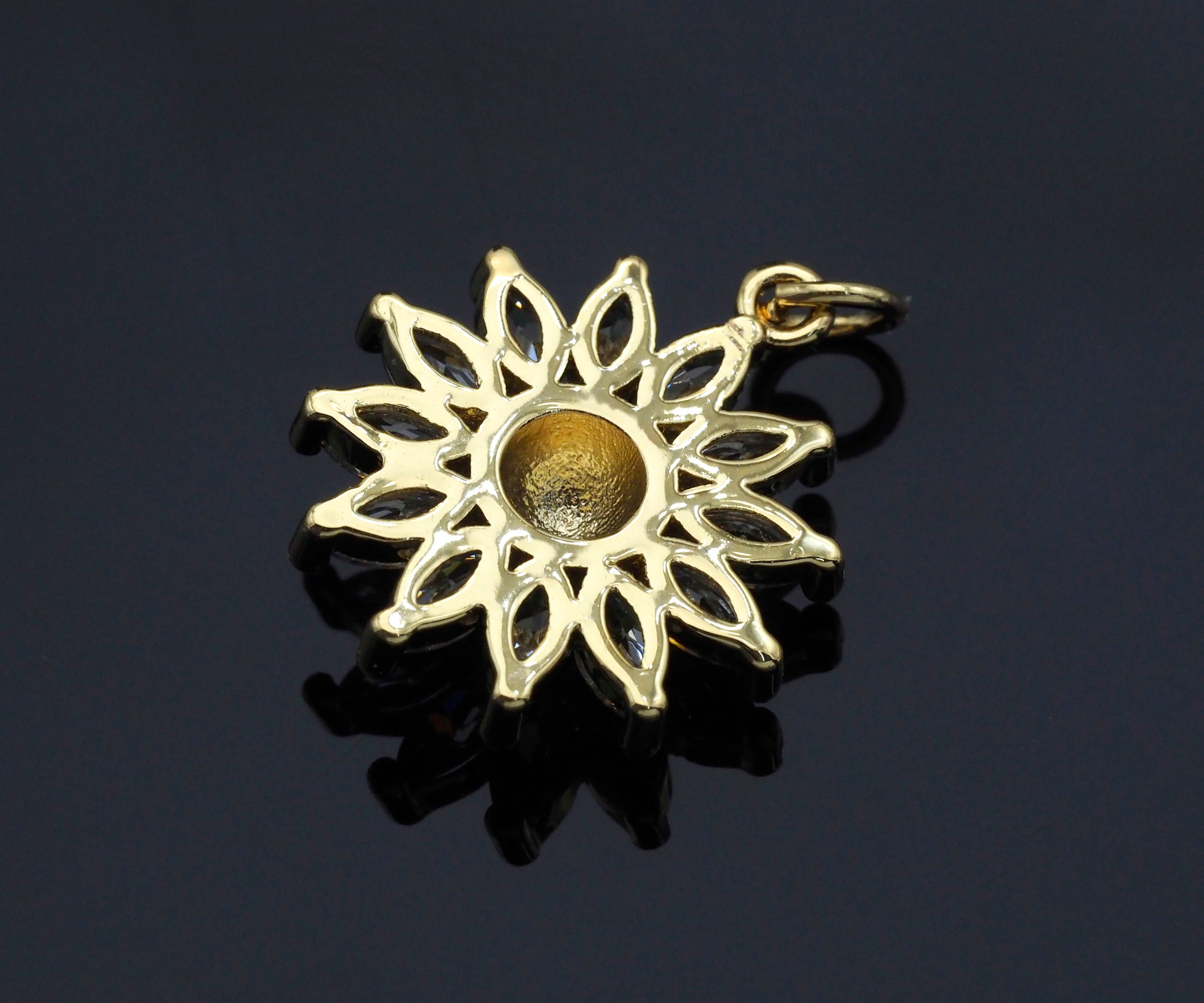 CZ Micro Pave Sunflower Pendant, Gold/Silver Plated Jewelry, sku#F1219C