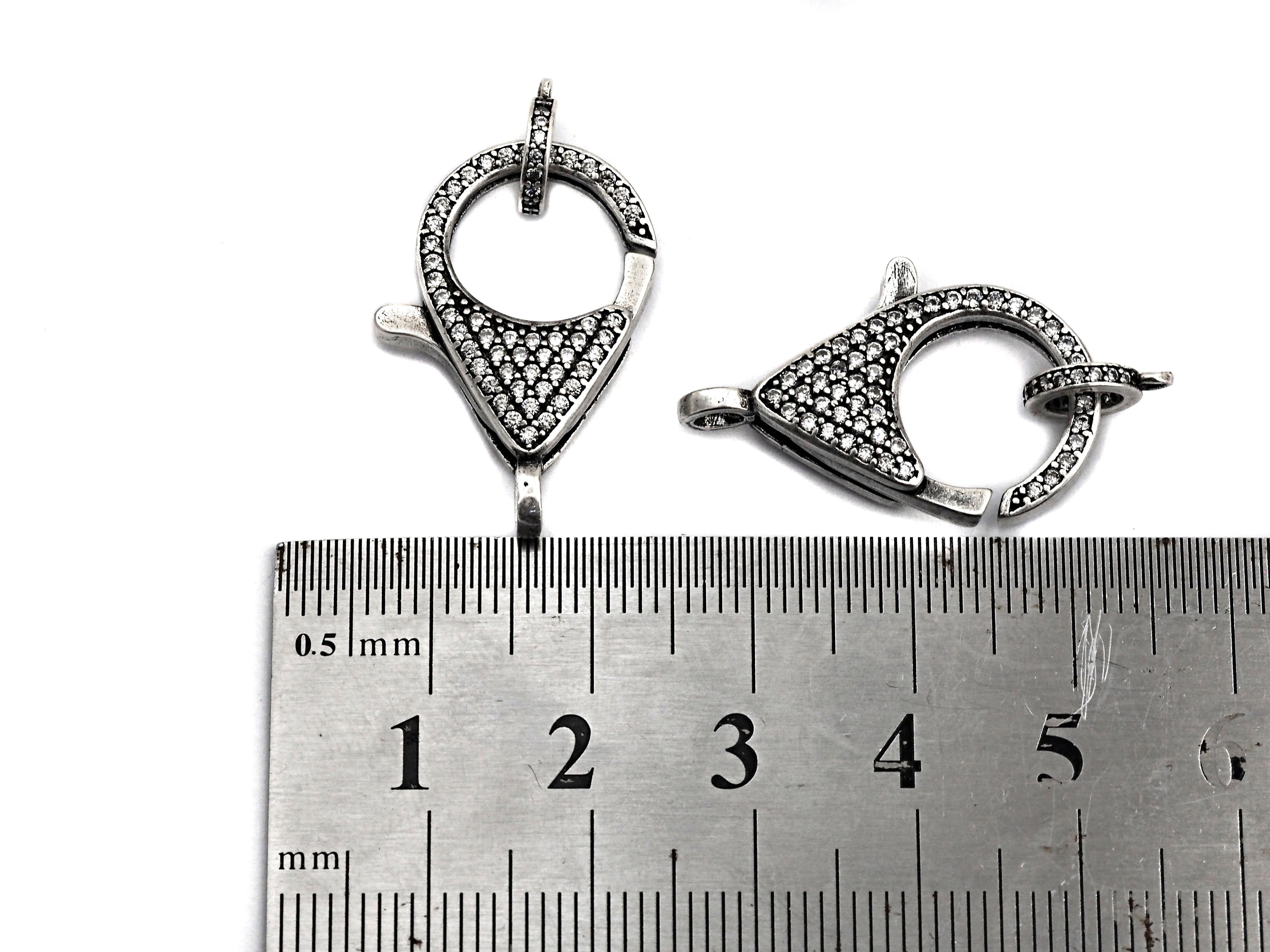 CZ Micro Pave Teardrop Lobster Claw Clasp, Cubic Zirconia Clasp, Antique Silver Plated Clasp, 18x26mm,sku#H173