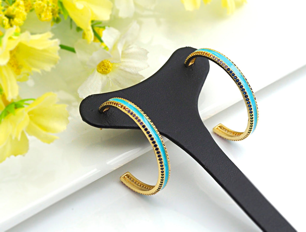Colorful CZ Enamel Round Ring Latch Back Earring, Sku#J150