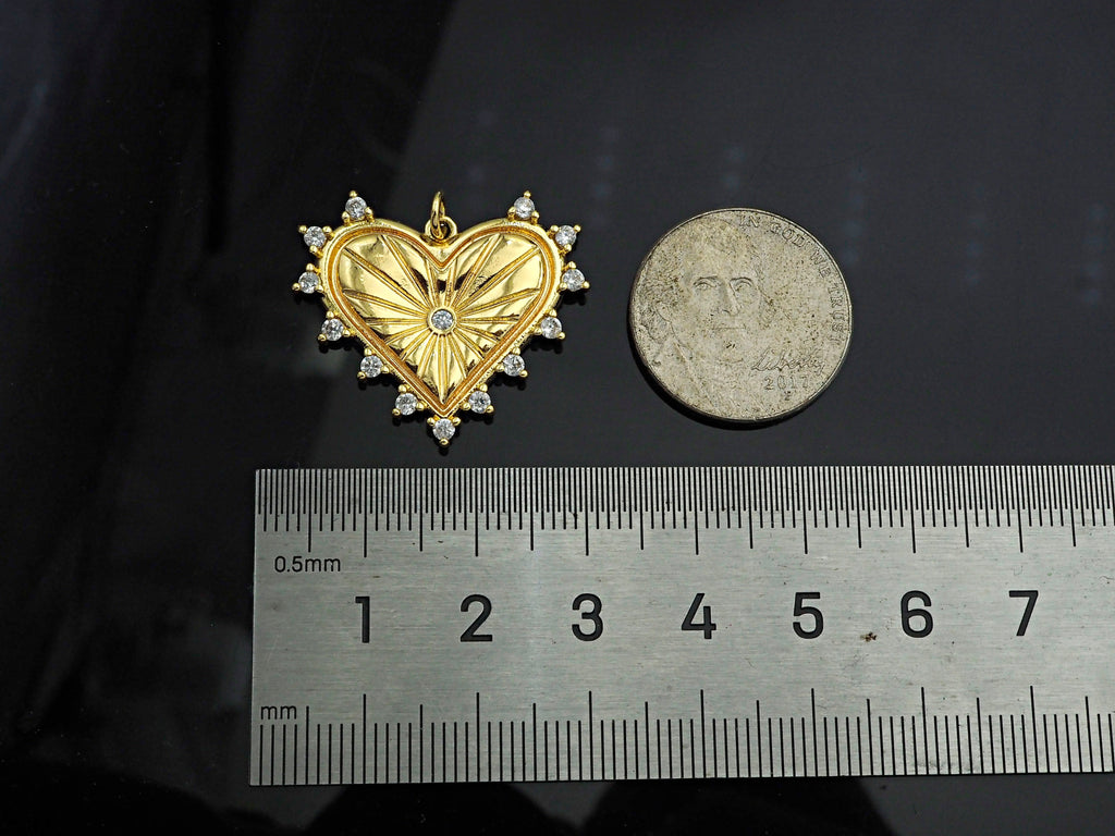 Gold Filled CZ Micro Pave Heart With Diamond around Pendant,sku#Z1362