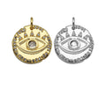 CZ Micro Pave Evil Eye On Hammered Coin Pendant/Charm,Cubic Zirconia Gold/Silver Charm, Necklace Bracelet Charm Pendant,16x16mm, Sku#L398