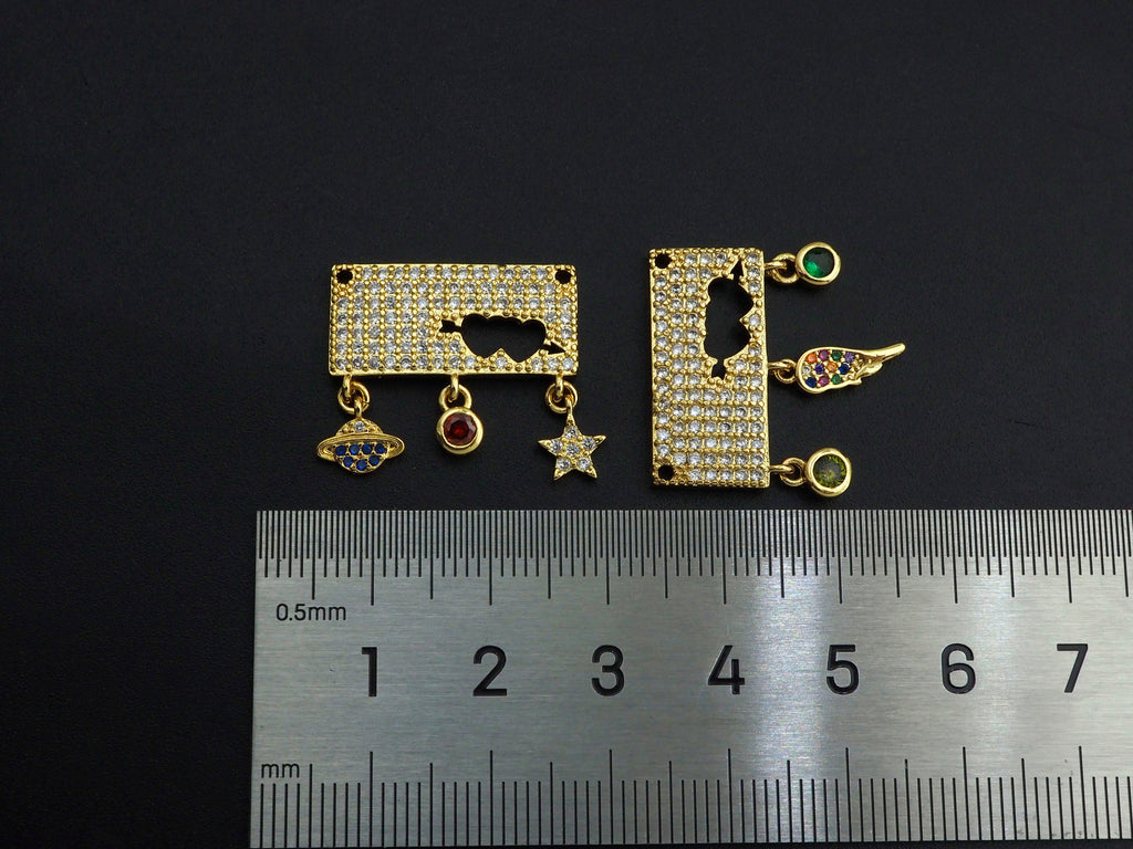 CZ Micro Pave Rectangle With Earth Wing Hamsa Hand Star Pendant, SKU#F1127C