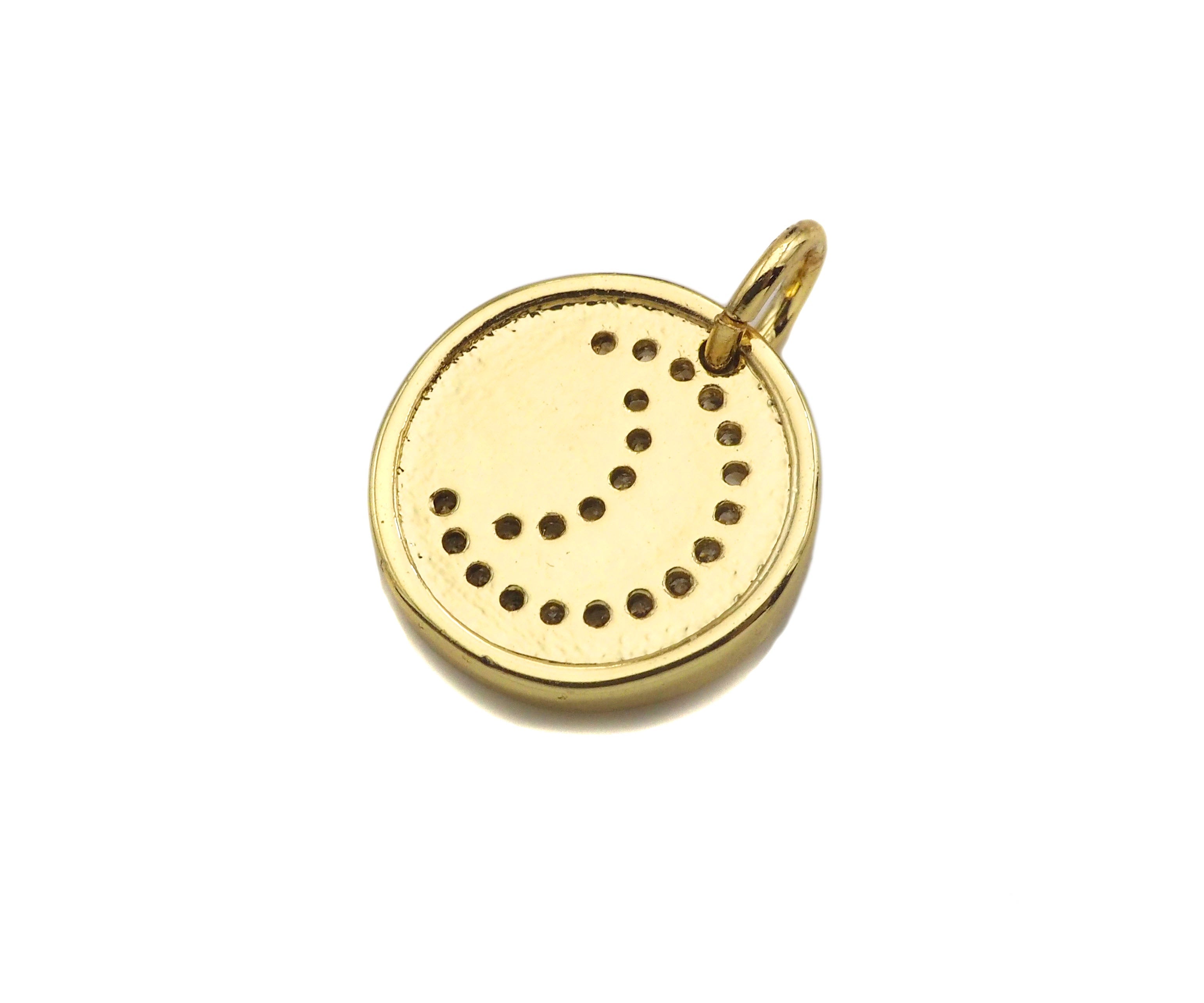 CZ Micro Pave Heart Star Moon On Round Coin Shape Pendant,CZ Dainty Gold Medallion Charm, Necklace Bracelet Charm Pendant,12x12mm, Sku#F1382