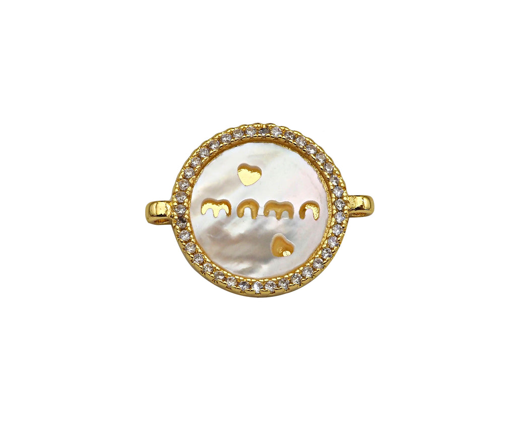 Gold Filled Mother-of-pearl Inlay MAMA Letter Round Connector, 18K Gold Filled MAMA LetterPendant,Mother's Day Gift, 15x20mm,Sku#Z1363