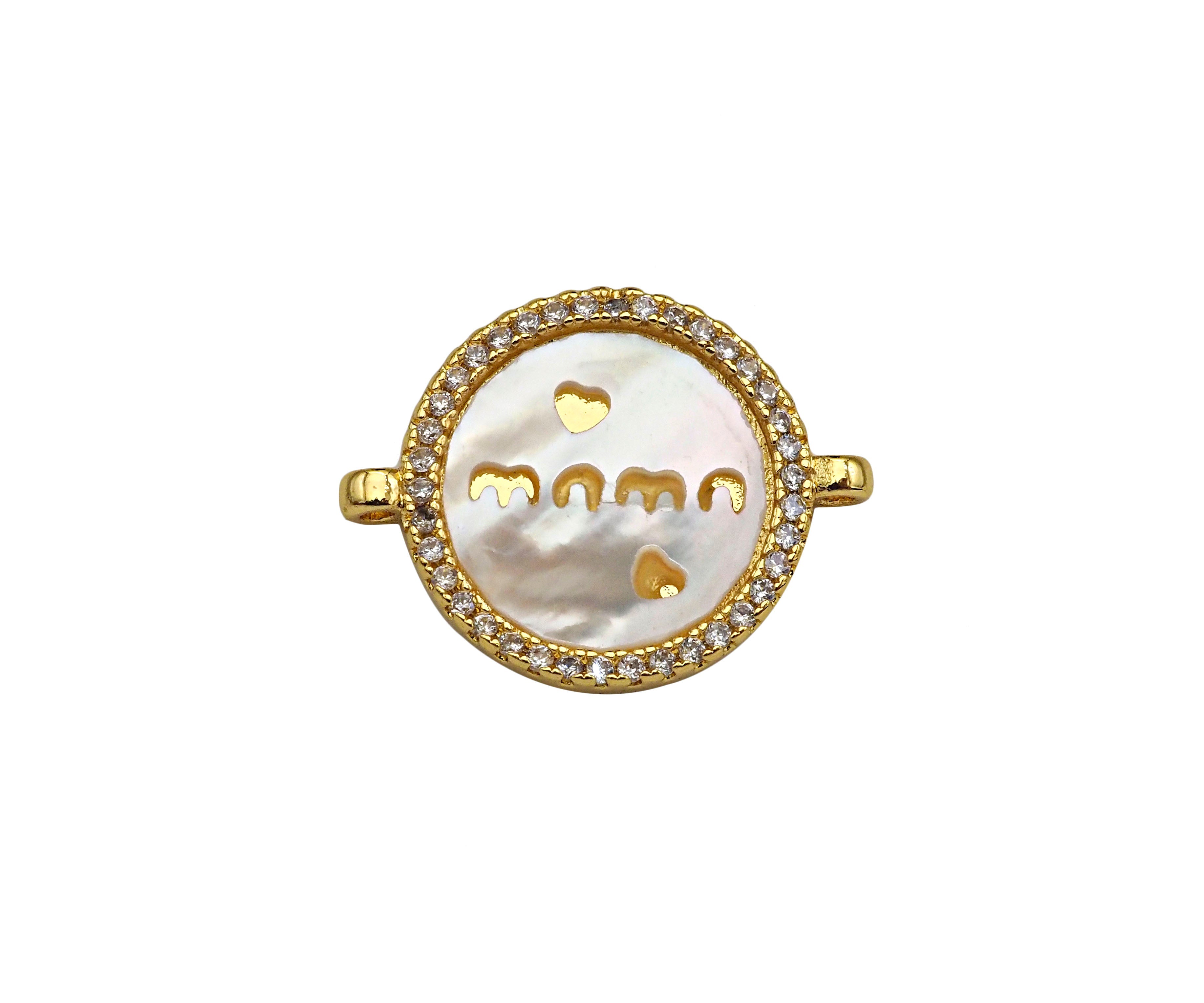 Gold Filled Mother-of-pearl Inlay MAMA Letter Round Connector, 18K Gold Filled MAMA LetterPendant,Mother's Day Gift, 15x20mm,Sku#Z1363