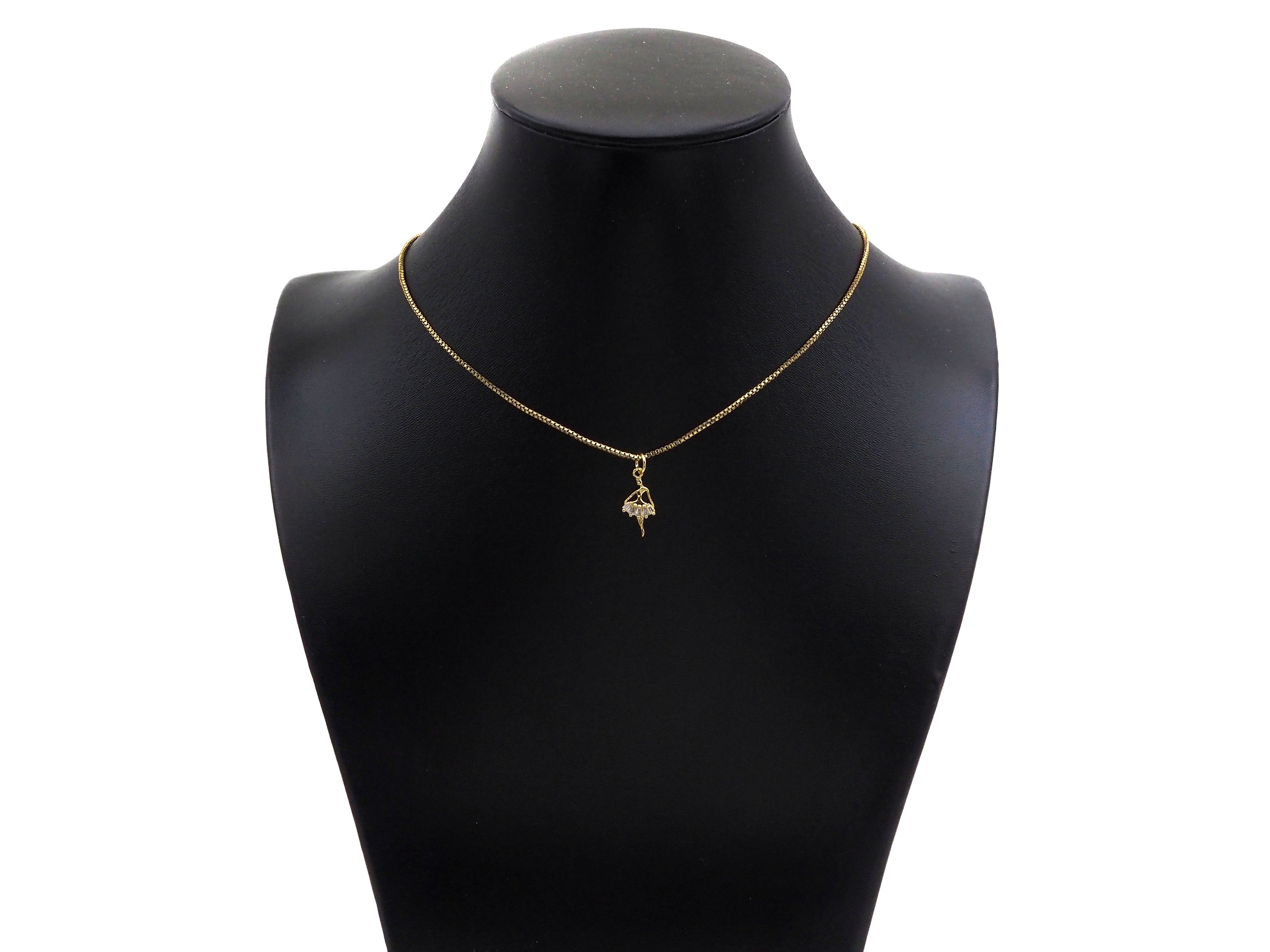 CZ Micro Pave Ballet Dancer Shape Pendant,18K Dainty Gold Dancing Girl Charm, Necklace Bracelet Charm Pendant,8x16mm,Sku#FH155