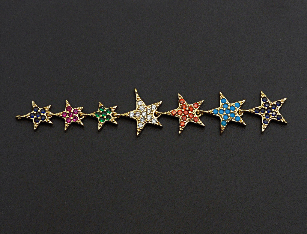 Colorful CZ Micro Pave String Five Star Pendant/Charm Bracelet Necklace Cubic Zirconia  Heart Pendant Charm, 16x87mm,sku#Z673