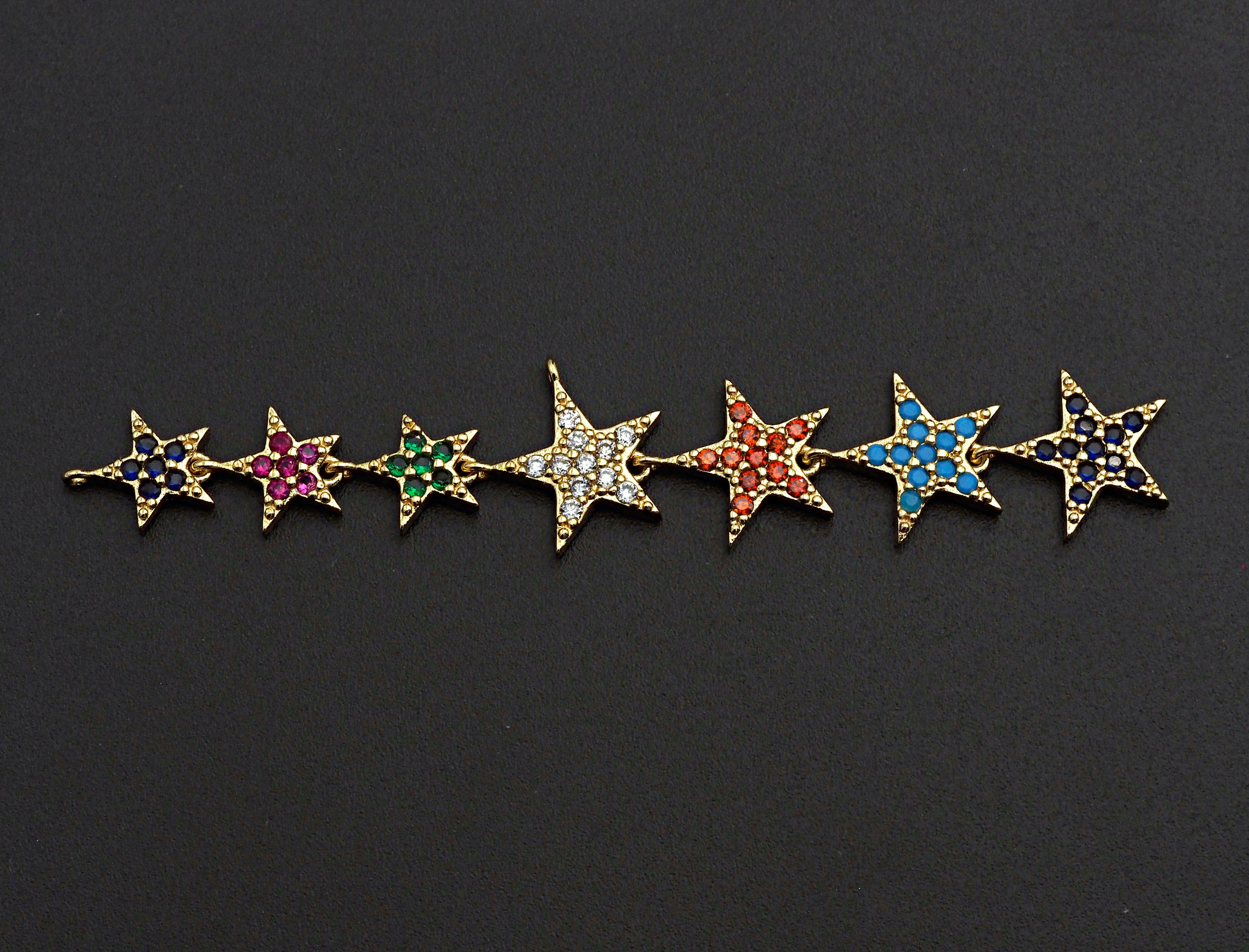 Colorful CZ Micro Pave String Five Star Pendant/Charm Bracelet Necklace Cubic Zirconia  Heart Pendant Charm, 16x87mm,sku#Z673
