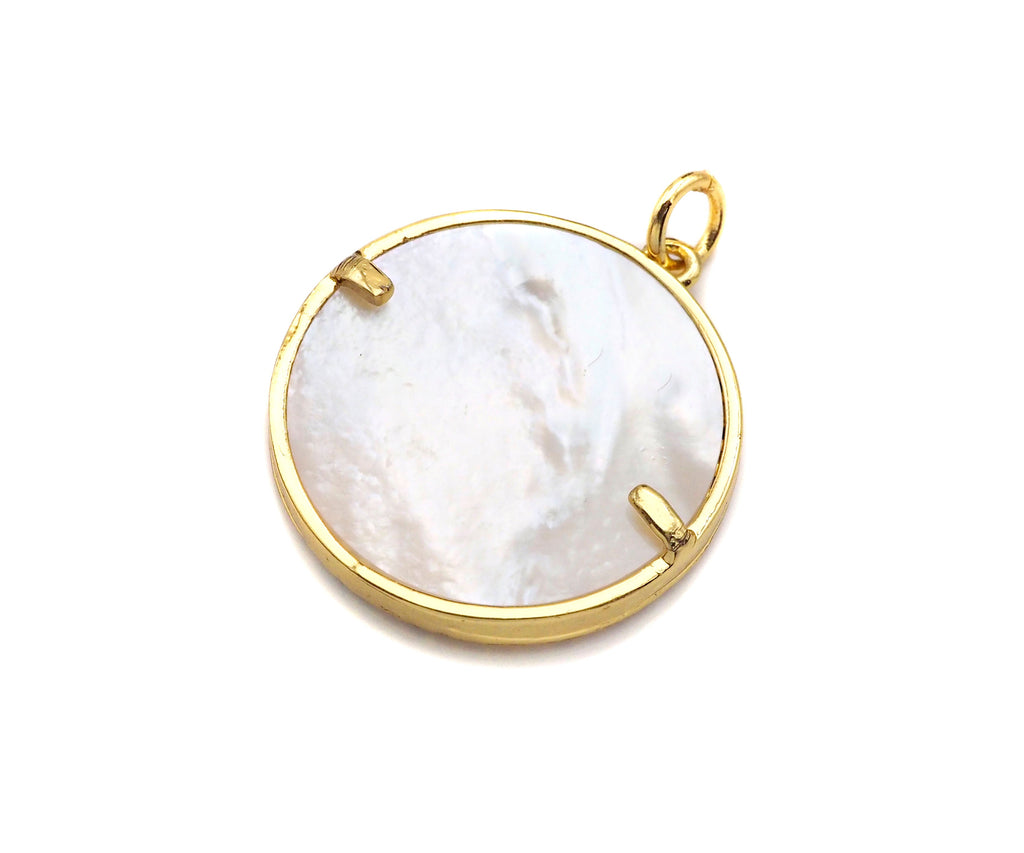 CZ Micro Pave Virgin Mary On Round Coin Pearl Charms, Dainty Gold Virgin Mary Pendant, Mother of Pearl Necklace Charms, 22x24mm, Sku#Z1250