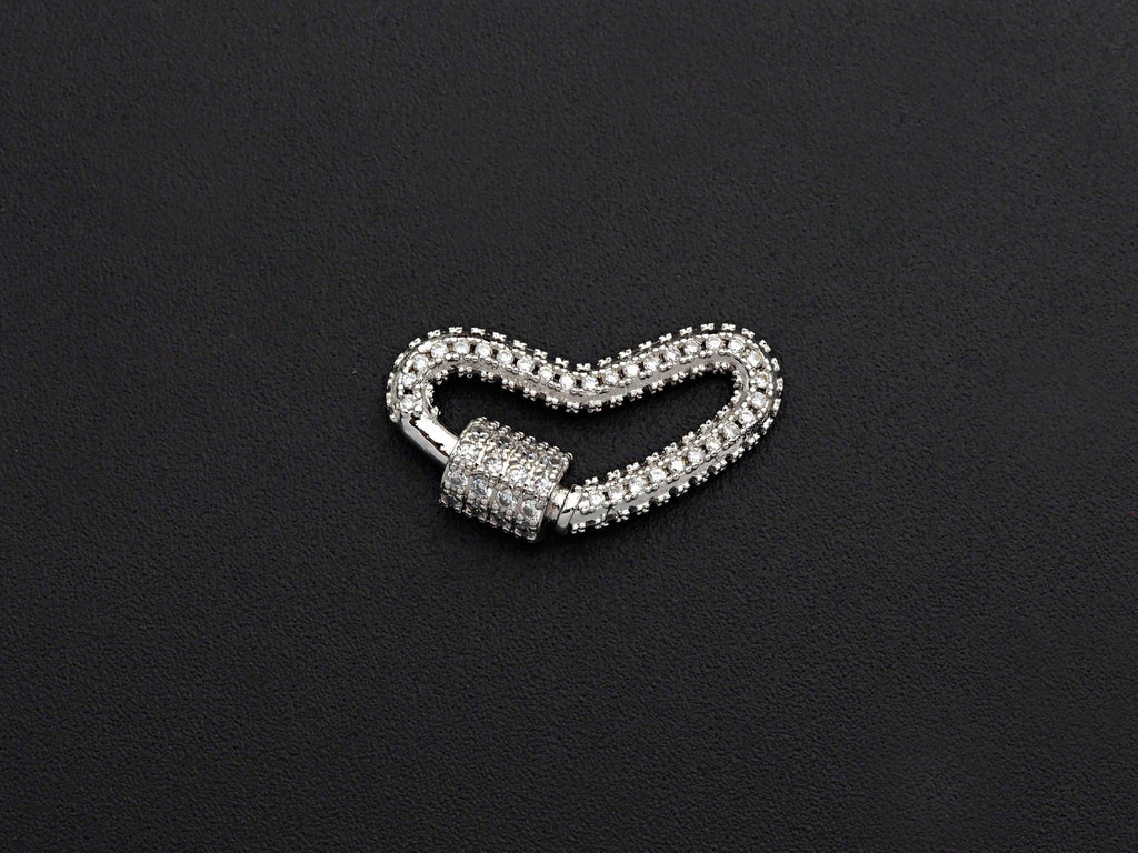 CZ Pave Heart Shape Clasp, CZ Pave Link Clasp, Gold/Rose Gold/Sliver/Gunmetal Heart Clasp, 13x23mm, sku#H188
