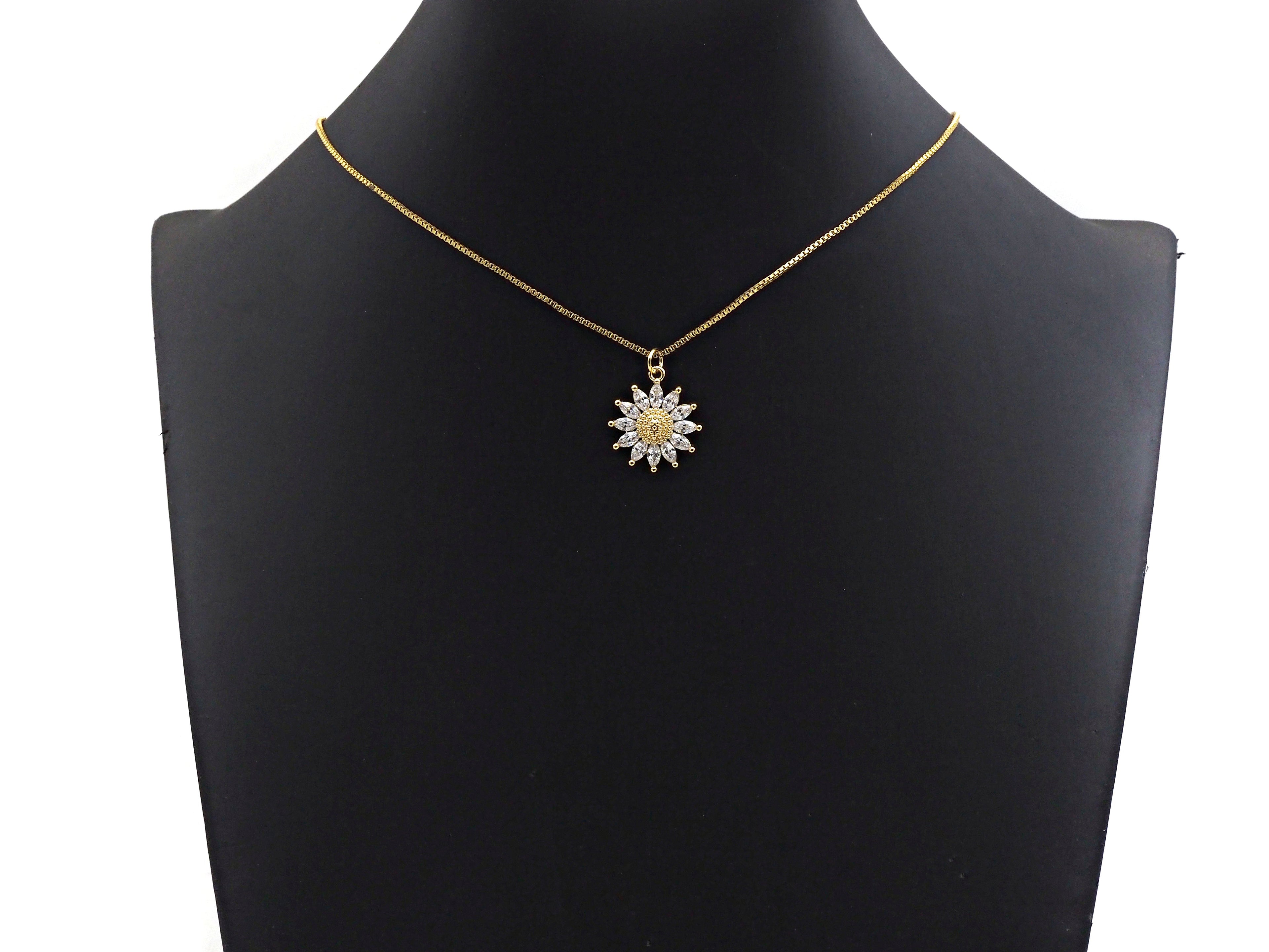 CZ Micro Pave Sunflower Pendant, Gold/Silver Plated Jewelry, sku#F1219C