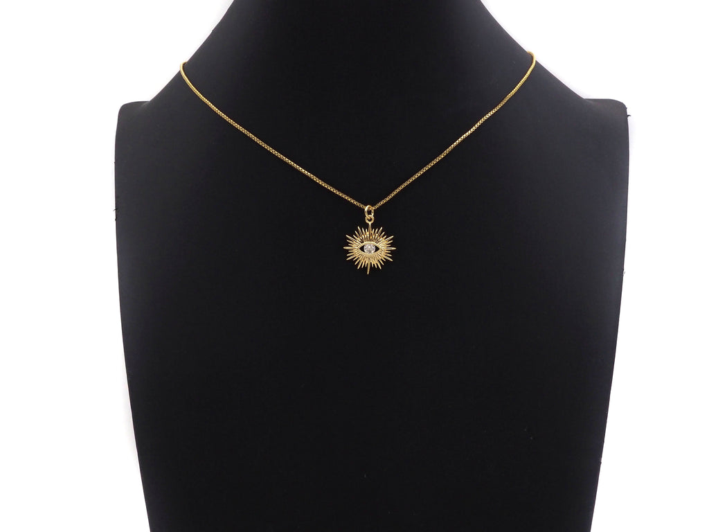 CZ Micro Pave Evil Eye On North Star Shaped Pendant/Charm,Gold Radiate Cubic Zirconia Pendant Charm,19x21mm,sku#Y315