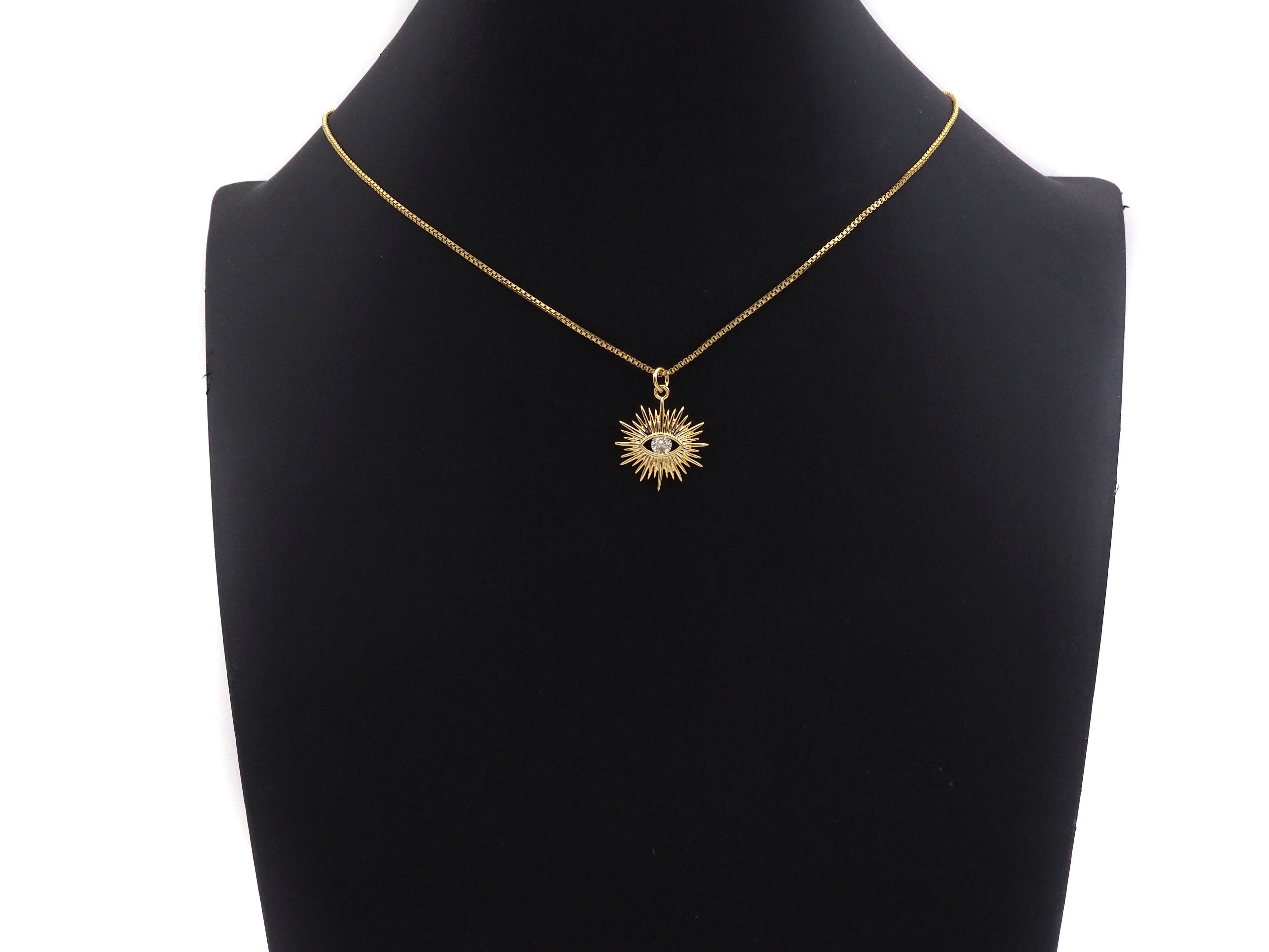 CZ Micro Pave Evil Eye On North Star Shaped Pendant/Charm,Gold Radiate Cubic Zirconia Pendant Charm,19x21mm,sku#Y315