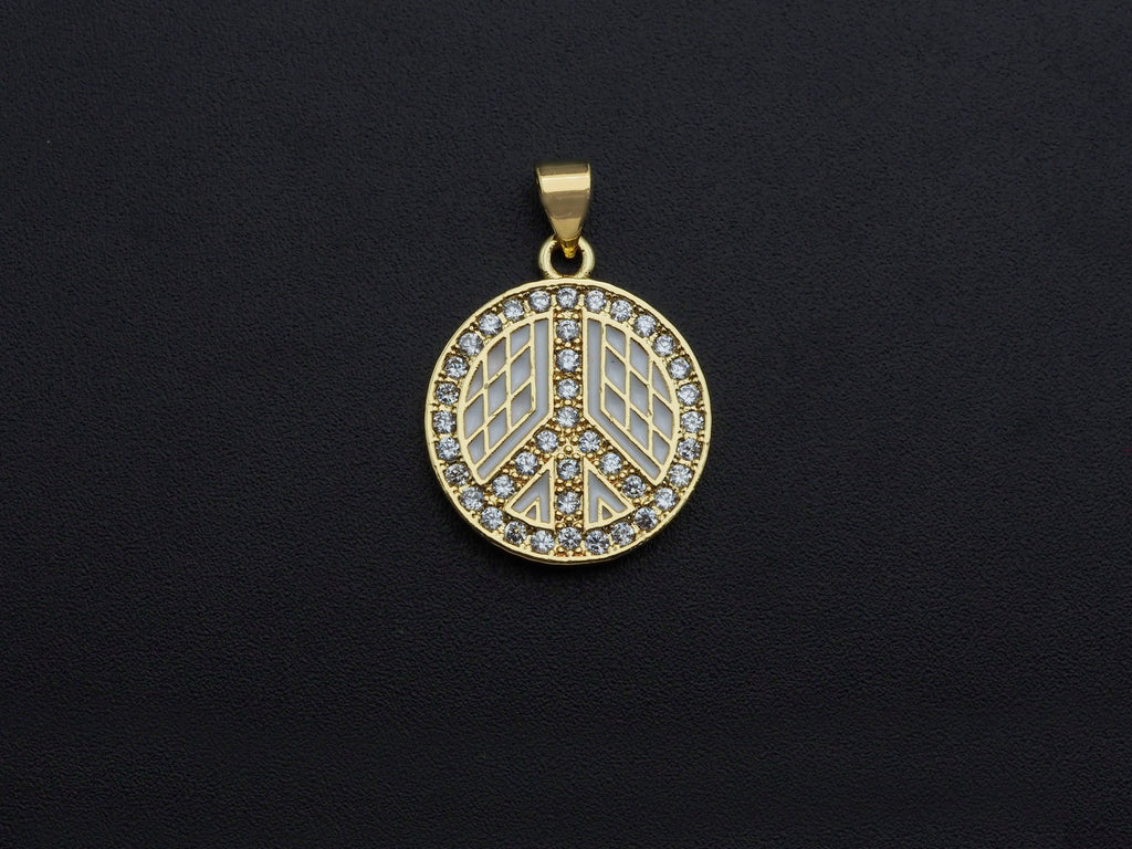 Enamel White Black Patten Peace Sign Round Coin Pendant,CZ Micro Pave Oil Drop pendant,Enamel pendant,Enamel Jewelry, 18x21mm,sku#F1065