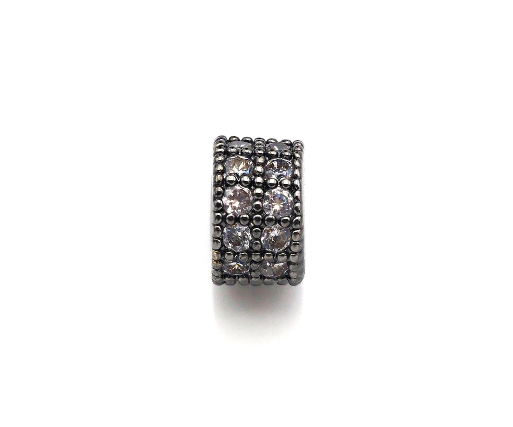Clear CZ Micro Pave Double Row Charm Holder, Cubic Zirconia Round Ring Spacer Charm,Gold/Silver/Rose Gold/Black Tone,3x8mm,sku#L322