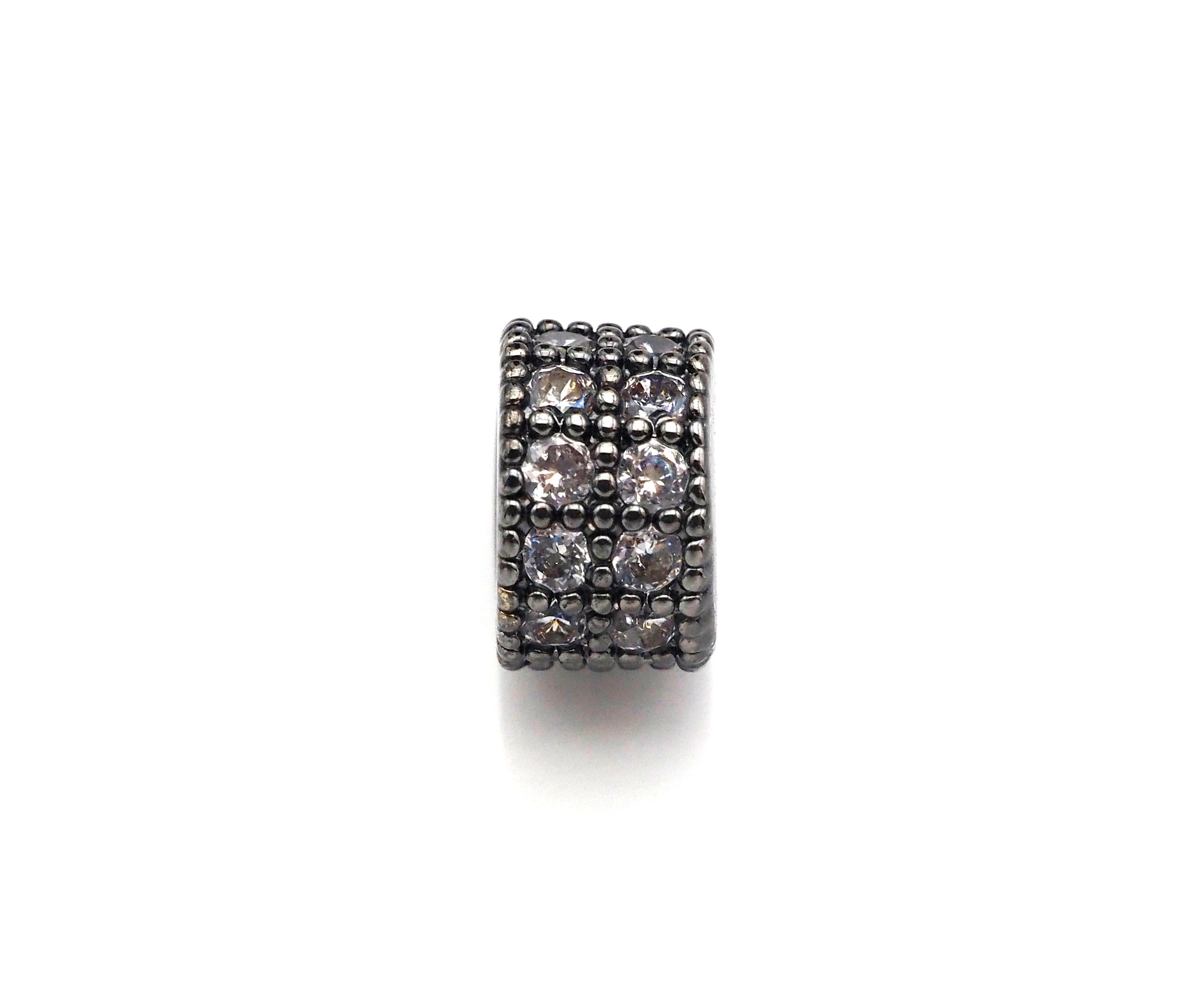 Clear CZ Micro Pave Double Row Charm Holder, Cubic Zirconia Round Ring Spacer Charm,Gold/Silver/Rose Gold/Black Tone,3x8mm,sku#L322