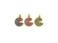 CZ Micro Pave Cobalt/Fuchsia/Green Pac-Man Pendant, CZ Pave Pac-Man Face Pendant, sku#F1142C