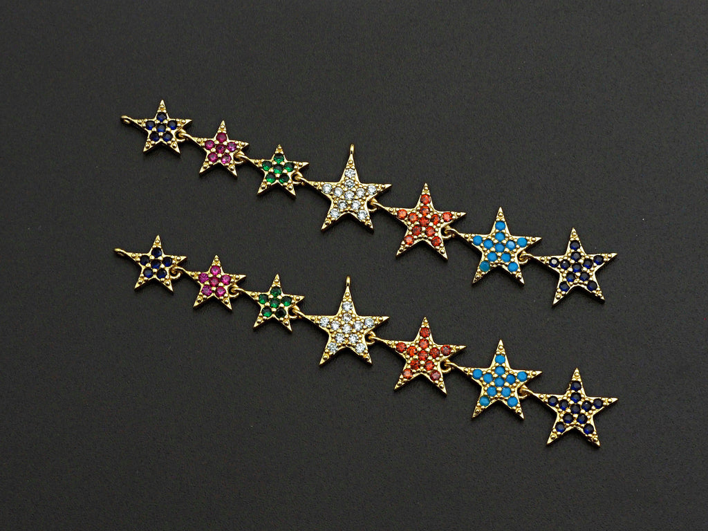 Colorful CZ Micro Pave String Five Star Pendant/Charm Bracelet Necklace Cubic Zirconia  Heart Pendant Charm, 16x87mm,sku#Z673