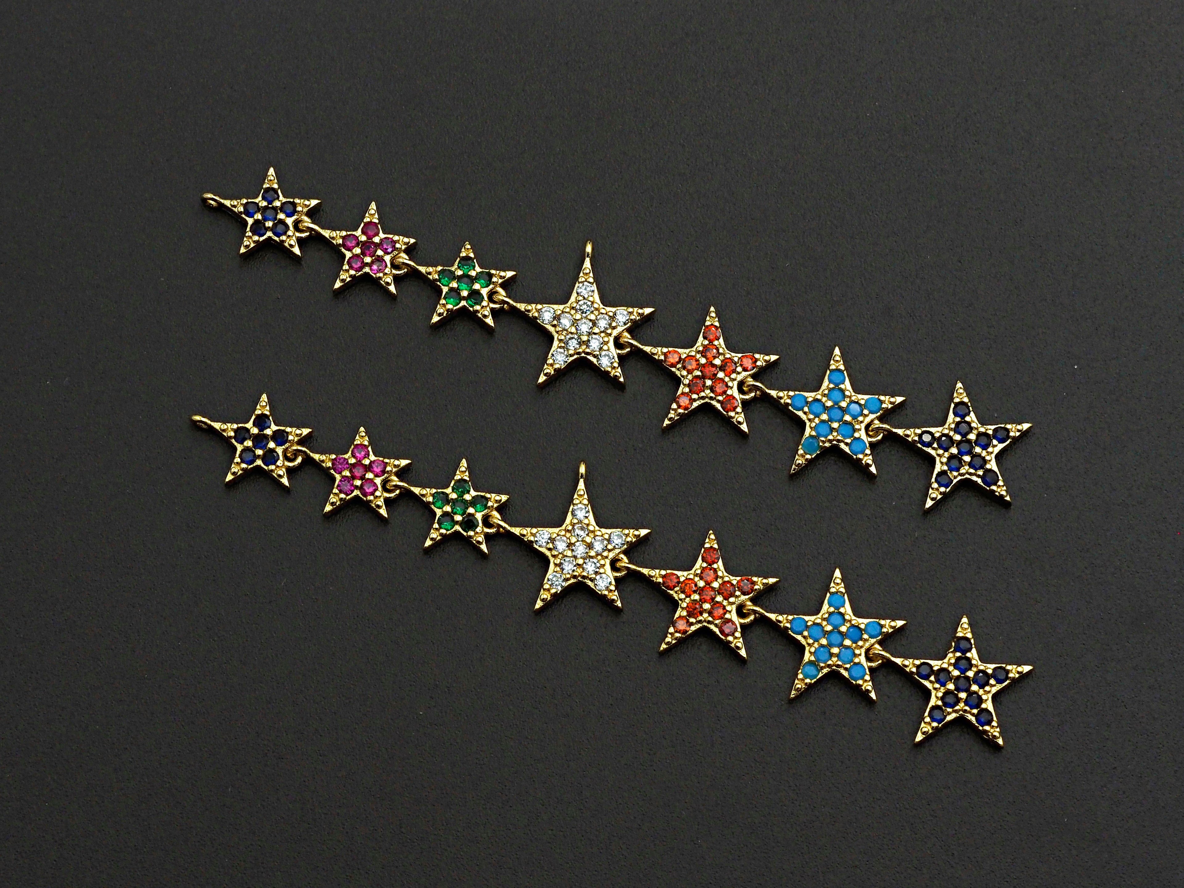 Colorful CZ Micro Pave String Five Star Pendant/Charm Bracelet Necklace Cubic Zirconia  Heart Pendant Charm, 16x87mm,sku#Z673
